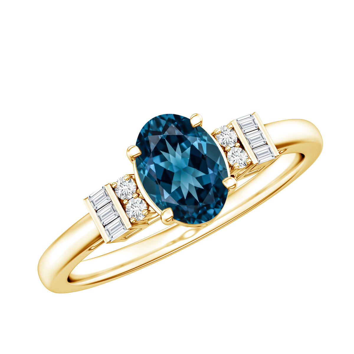 Oval Shaped London Blue Topaz Engagement Ring with Certificate AAA - Rosec Jewels