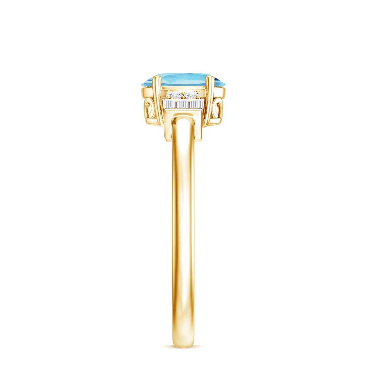 Oval Cut Aquamarine Classic Engagement Ring with Diamond AAA - Rosec Jewels