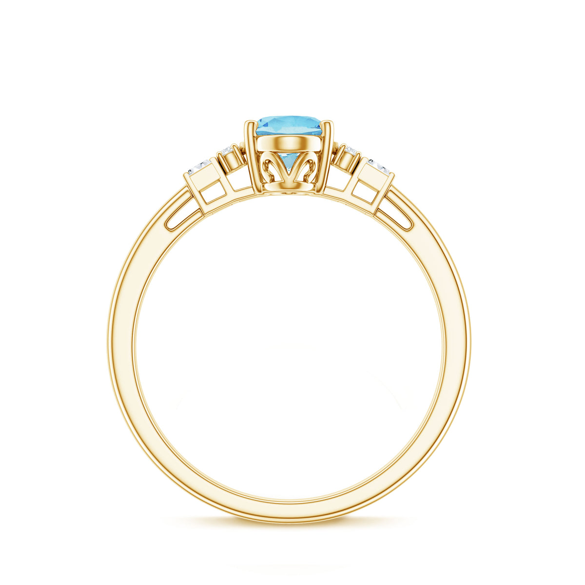 Oval Cut Aquamarine Classic Engagement Ring with Diamond AAA - Rosec Jewels