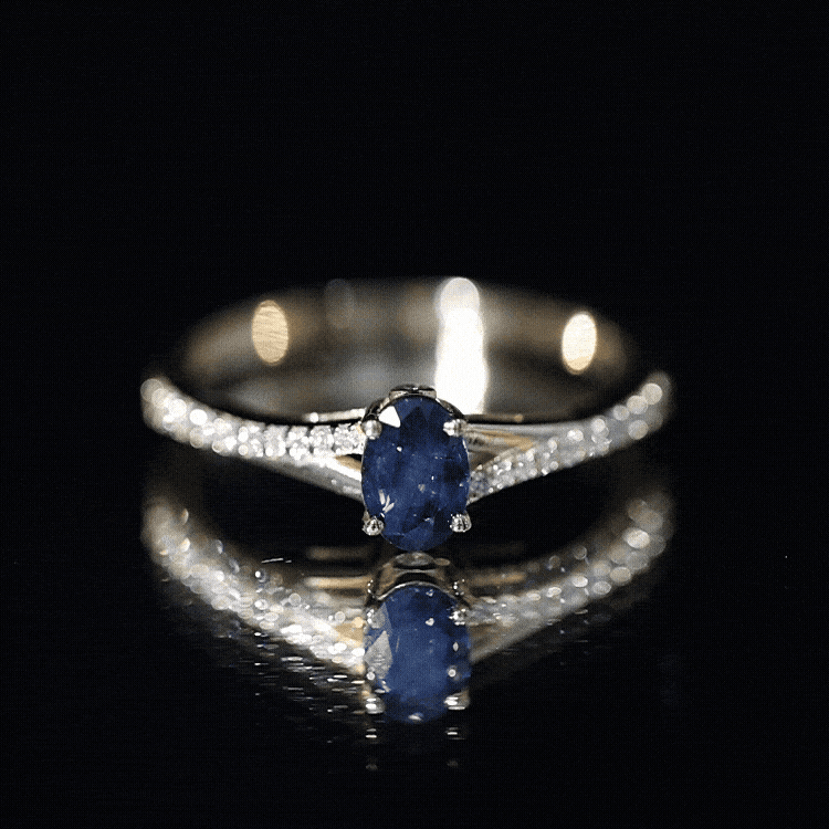 Natural 0.6 Carat Blue Sapphire Minimal Engagement Ring with Diamond Split Shank AAA - Rosec Jewels