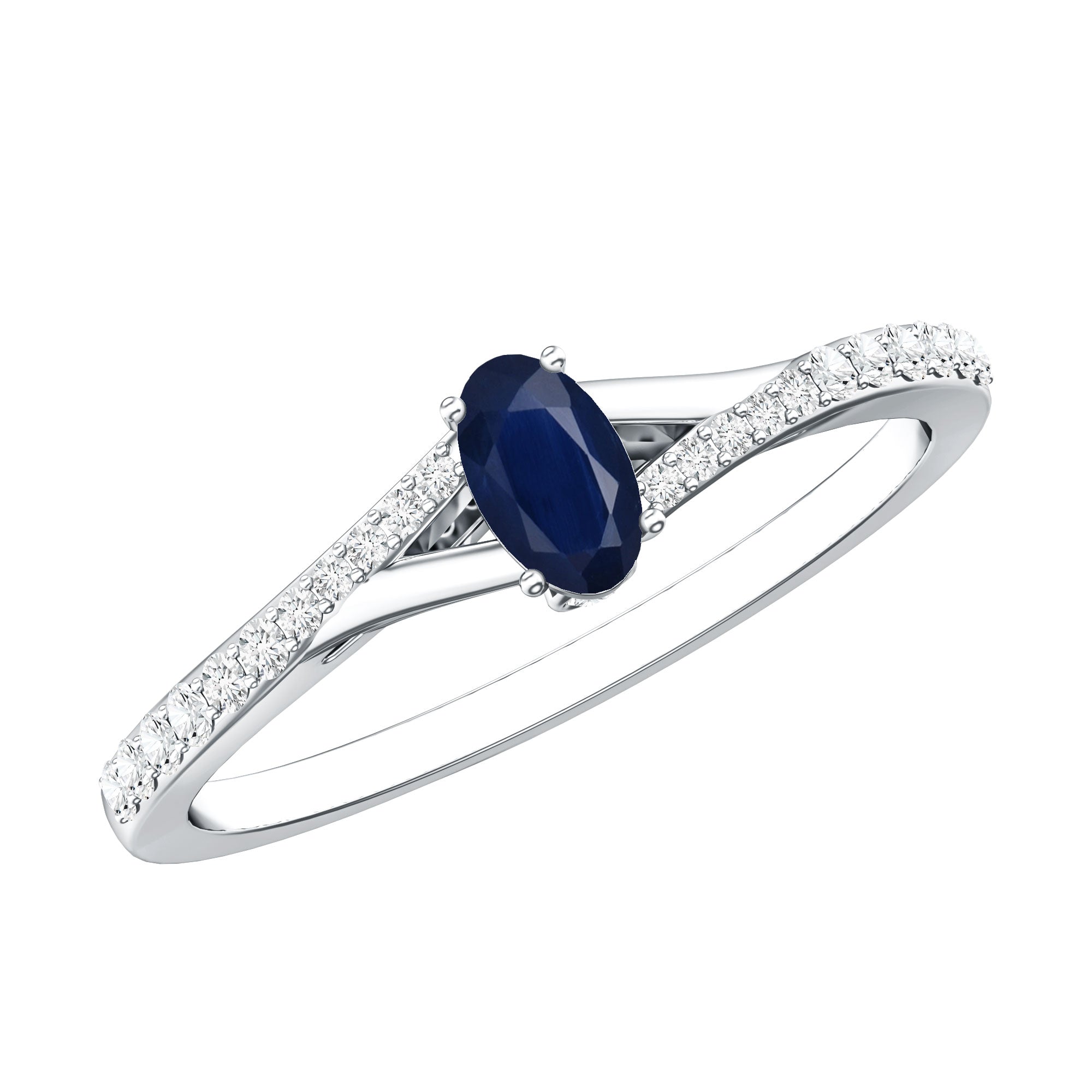 Natural 0.6 Carat Blue Sapphire Minimal Engagement Ring with Diamond Split Shank AAA - Rosec Jewels