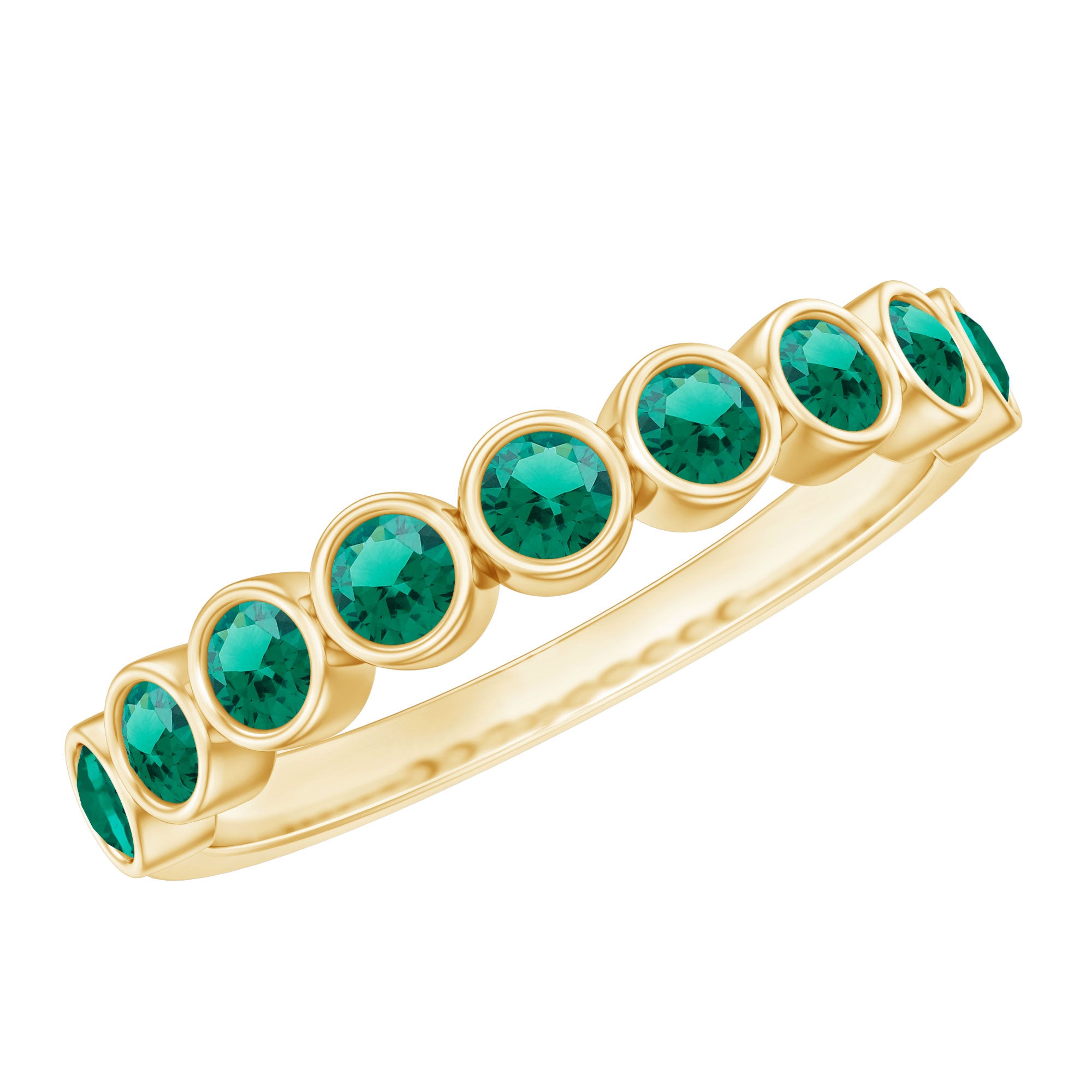 Lab Created Emerald Half Eternity Ring 14K Gold Plated Silver AAAA 14K Yellow Gold Plated Silver - Rosec Jewels