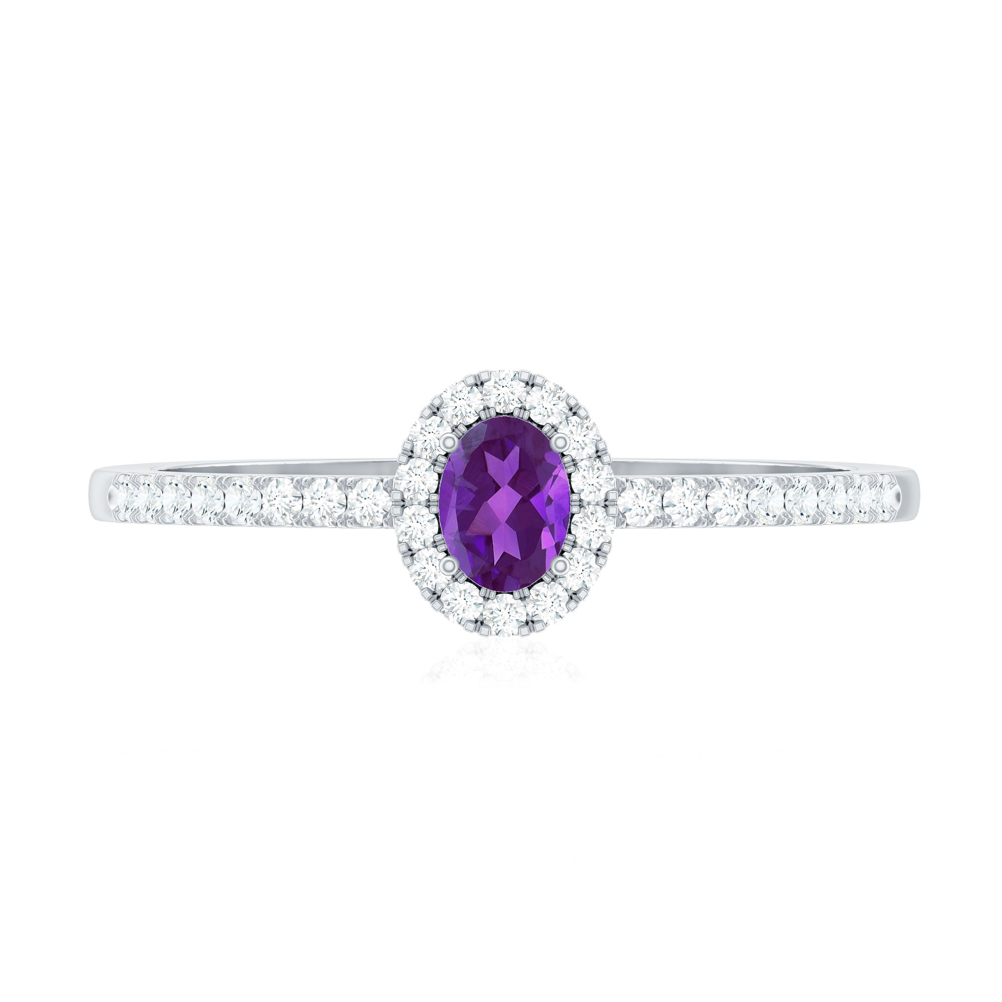 Genuine Oval Amethyst Promise Ring with Diamond Halo AAA - Rosec Jewels