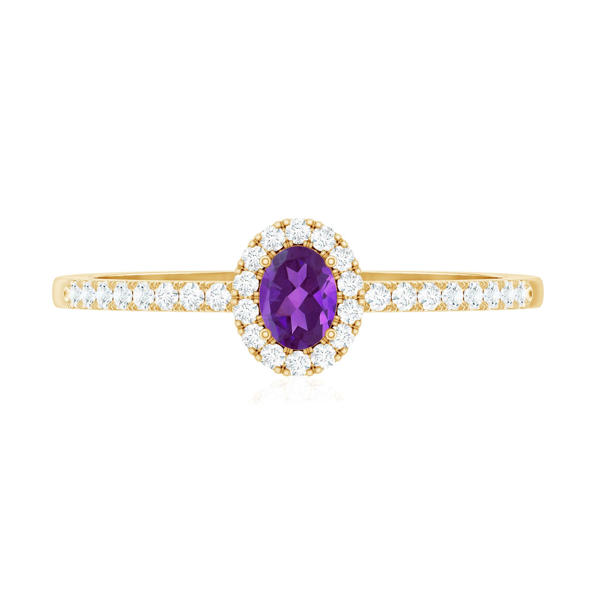 Genuine Oval Amethyst Promise Ring with Diamond Halo AAA - Rosec Jewels