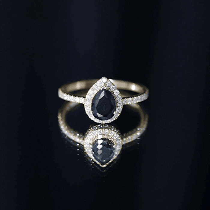Certified 0.85 Carat Lab Grown Black Diamond Teardrop Engagement Ring with White Diamond Halo AAAA ( Synthetic ) - Rosec Jewels