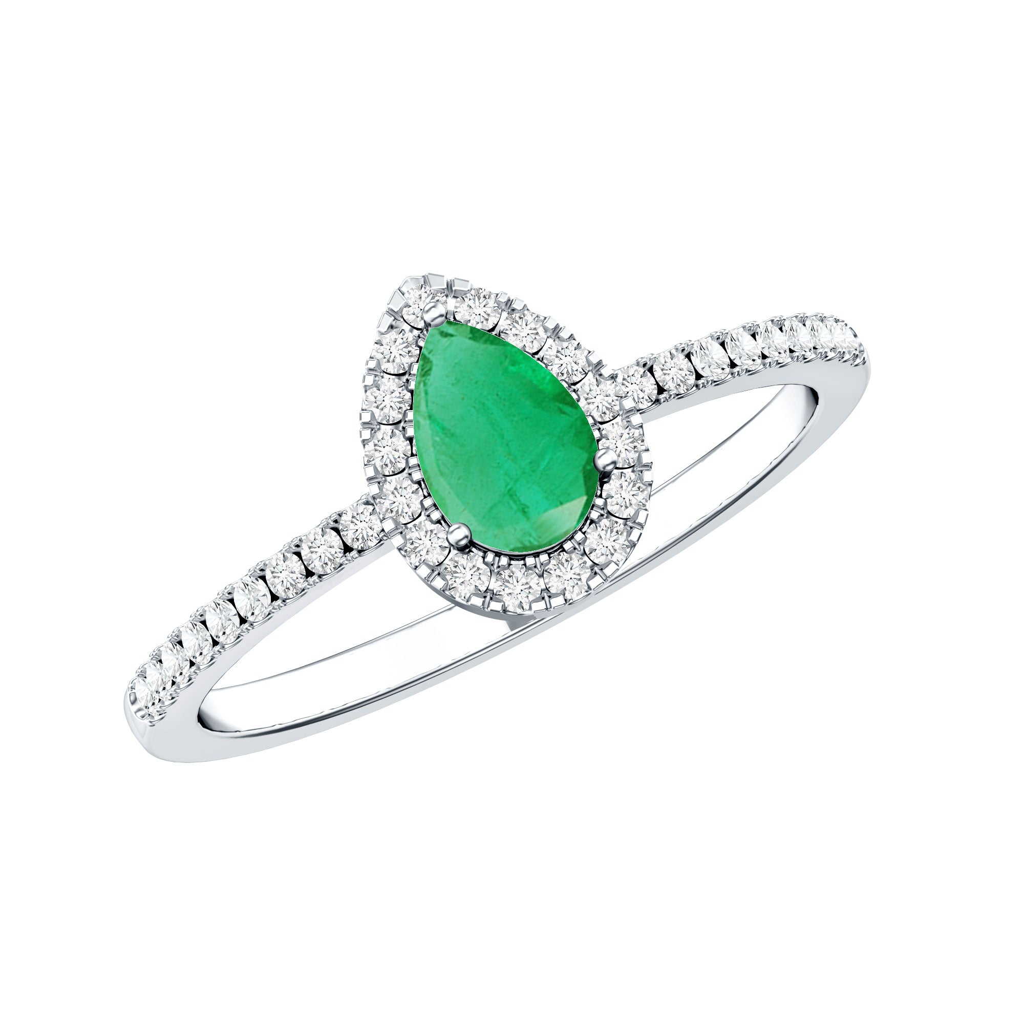 4X6mm Pear Cut Emerald Teardrop Engagement Ring with Diamond Halo AAA - Rosec Jewels