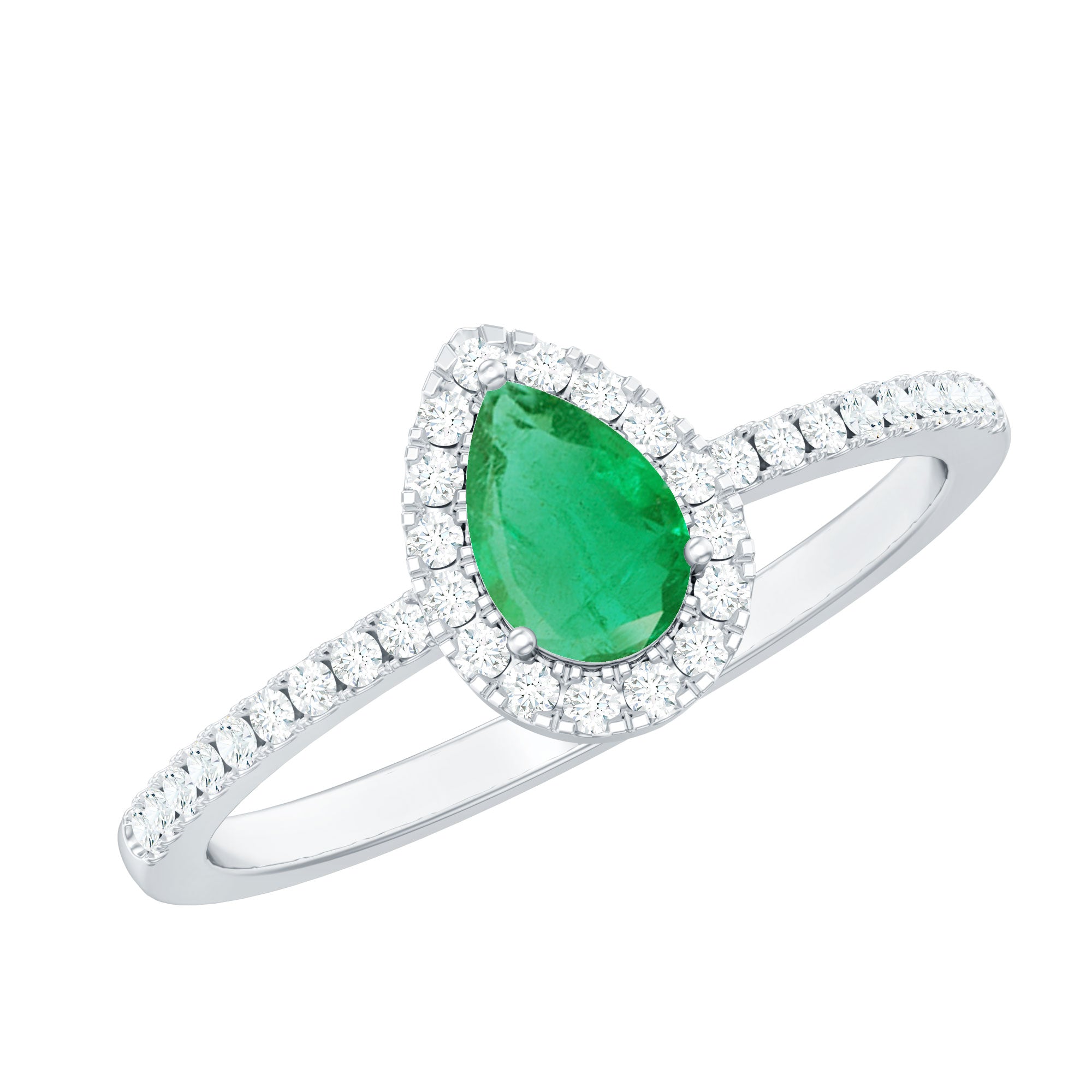 4X6mm Pear Cut Emerald Teardrop Engagement Ring with Diamond Halo