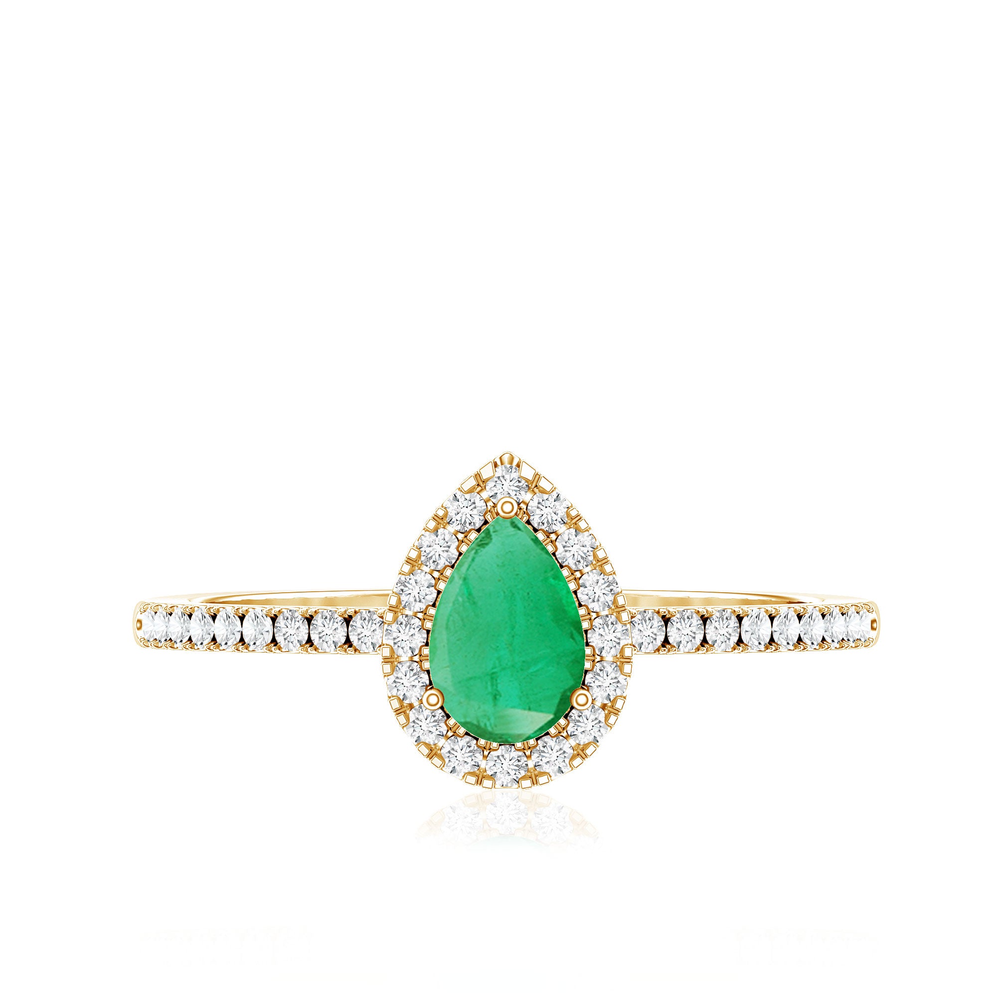 4X6mm Pear Cut Emerald Teardrop Engagement Ring with Diamond Halo AAA - Rosec Jewels