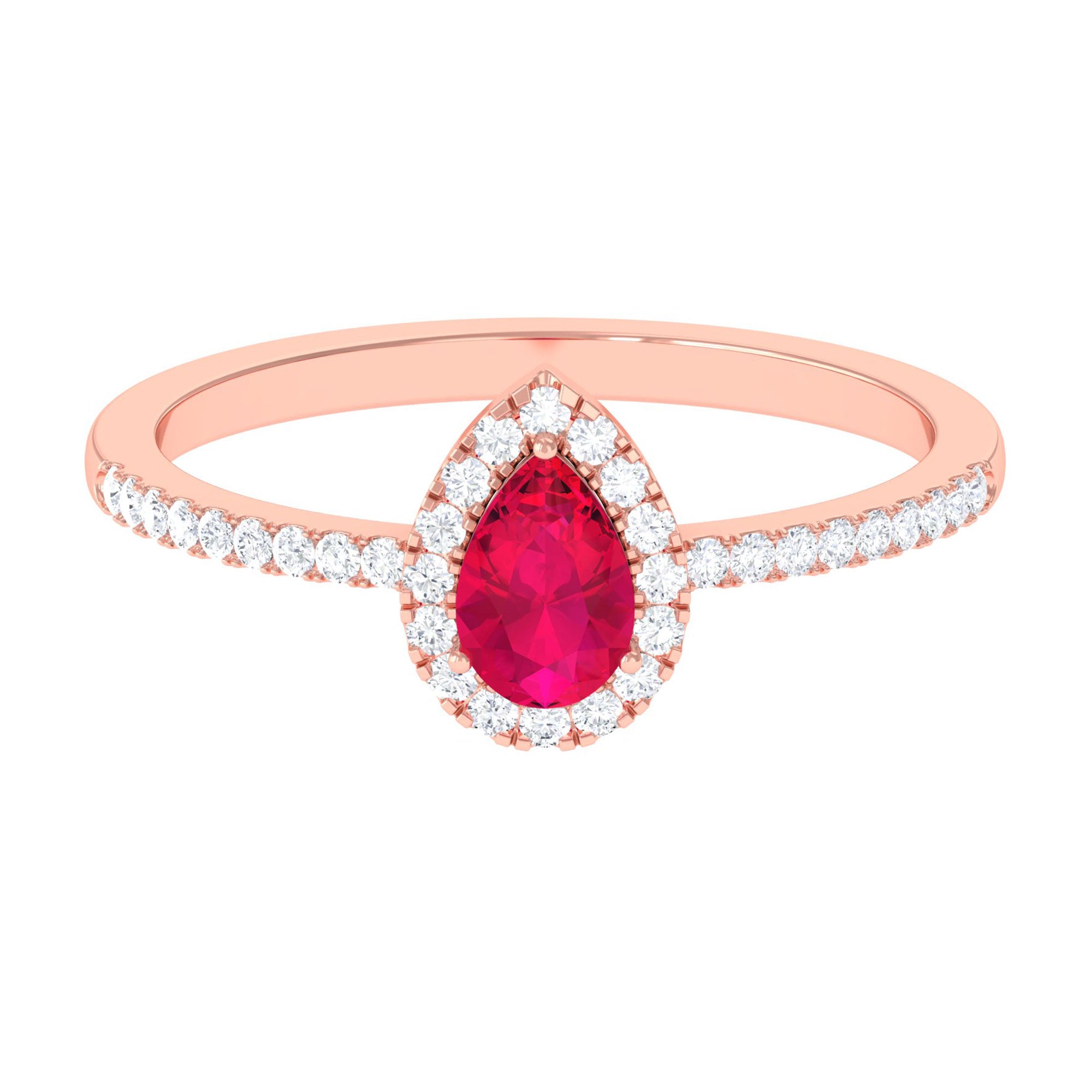 Natural Ruby Teardrop Ring with Diamond Halo AAA - Rosec Jewels