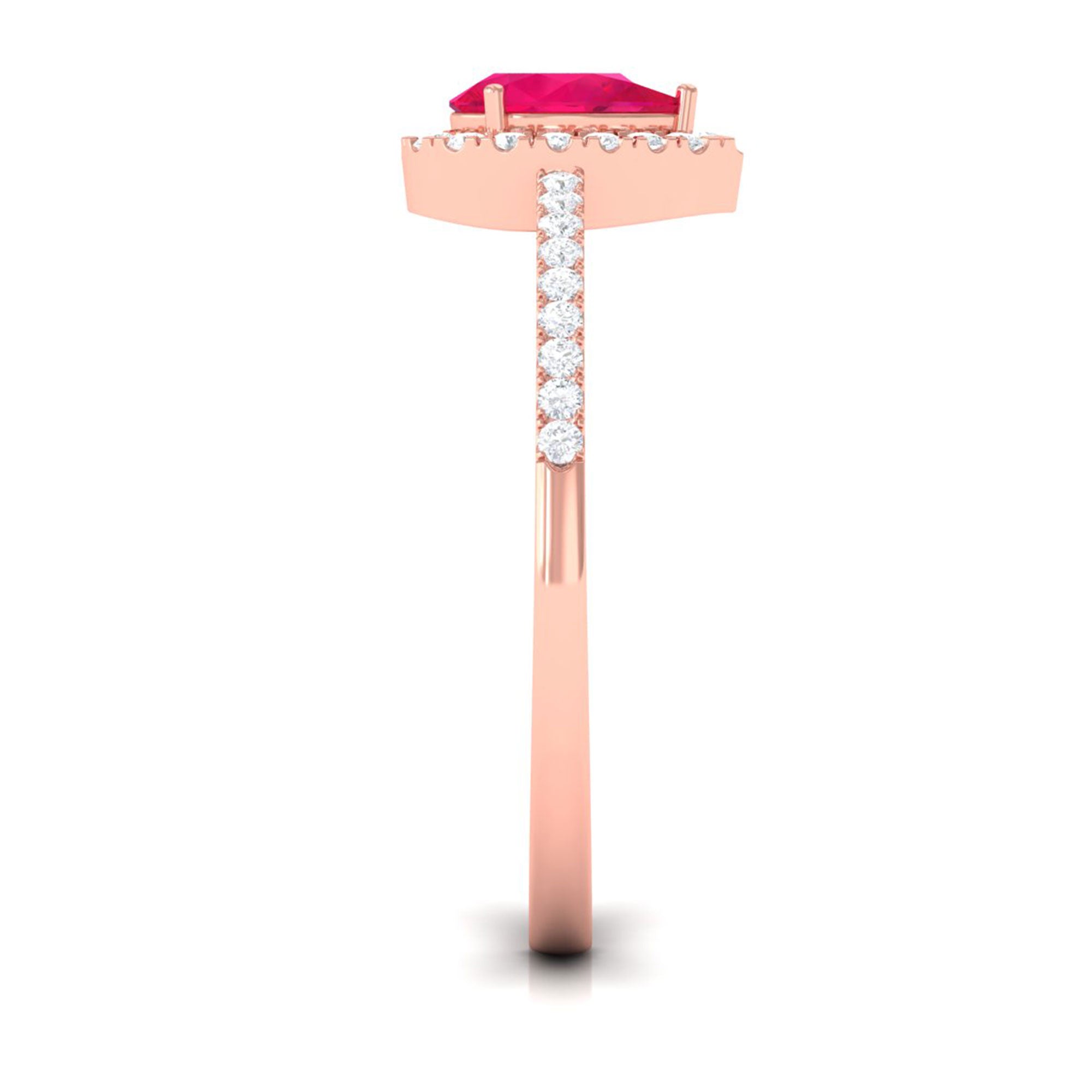 Natural Ruby Teardrop Ring with Diamond Halo AAA - Rosec Jewels