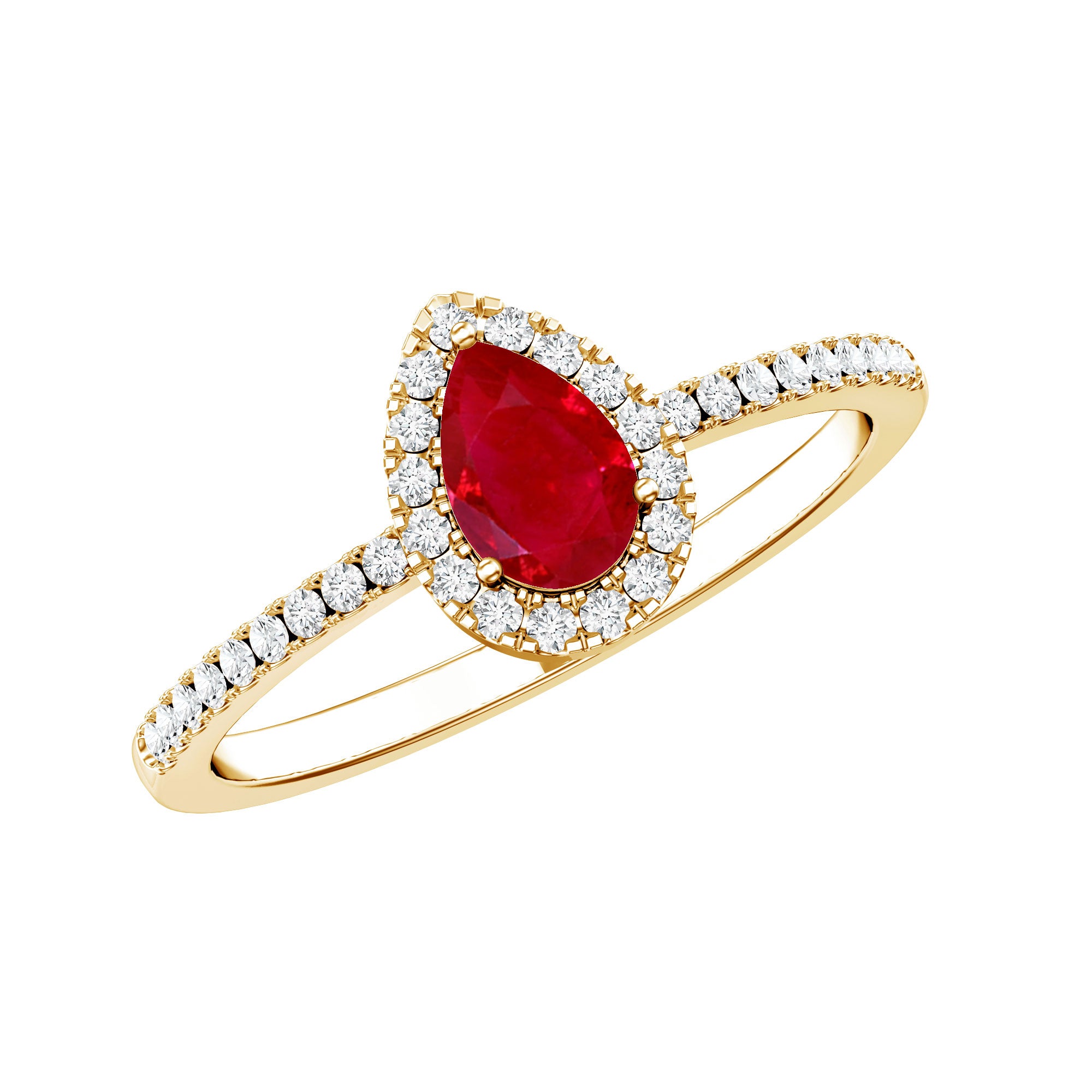 Natural Ruby Teardrop Ring with Diamond Halo AAA - Rosec Jewels
