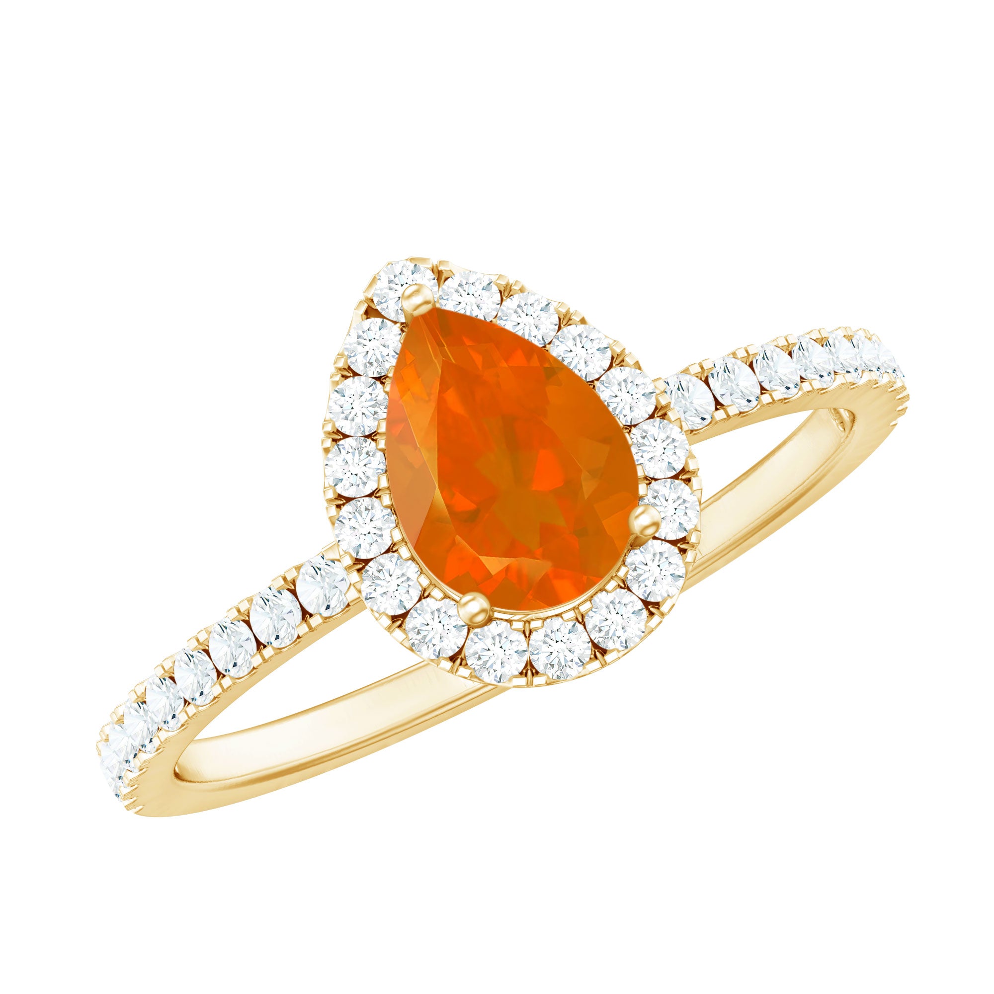 Rosec Jewels-Genuine Fire Opal Teardrop Ring with Diamond Halo
