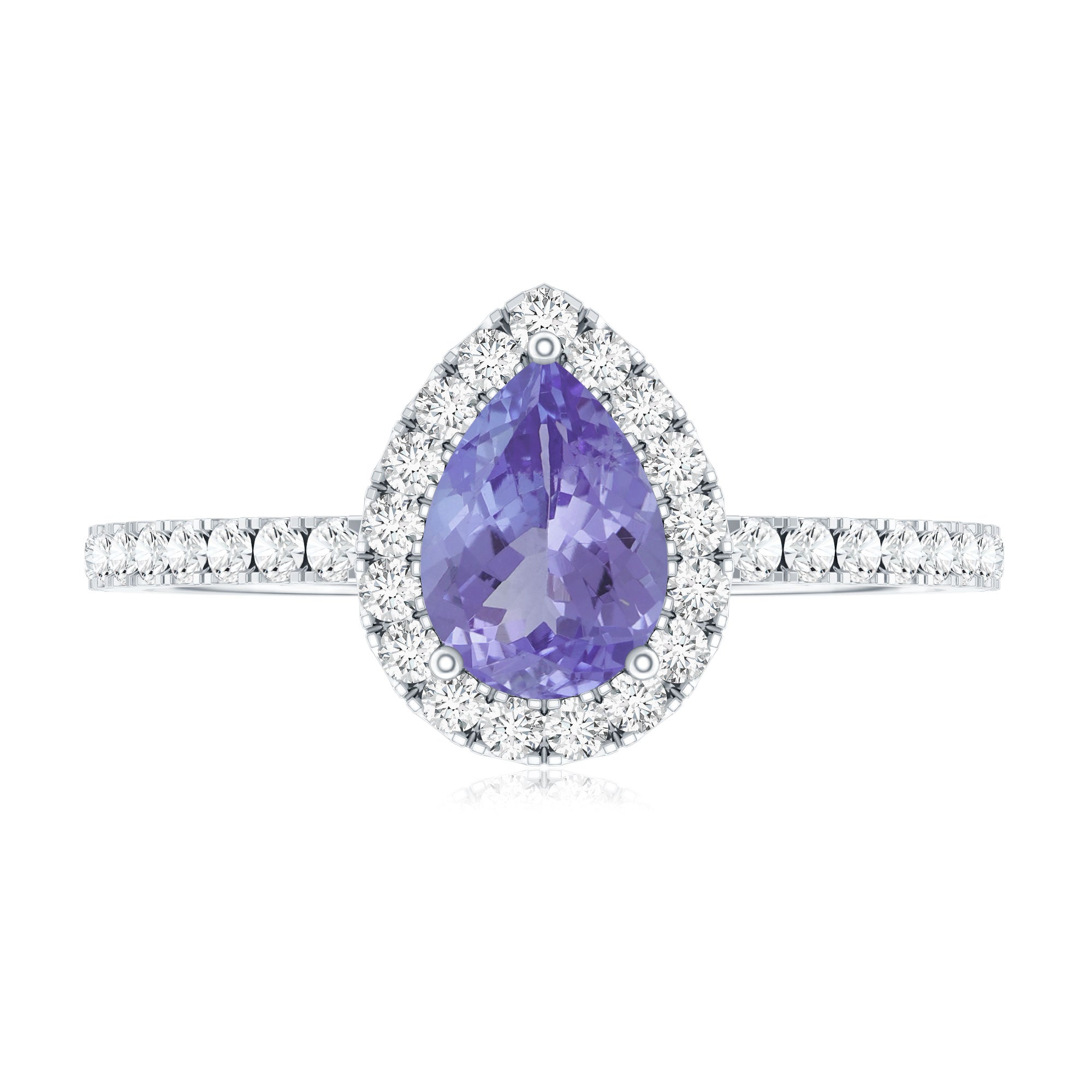 Real 0.84 Carat Tanzanite Teardrop Engagement Ring with Diamond Halo AAA - Rosec Jewels