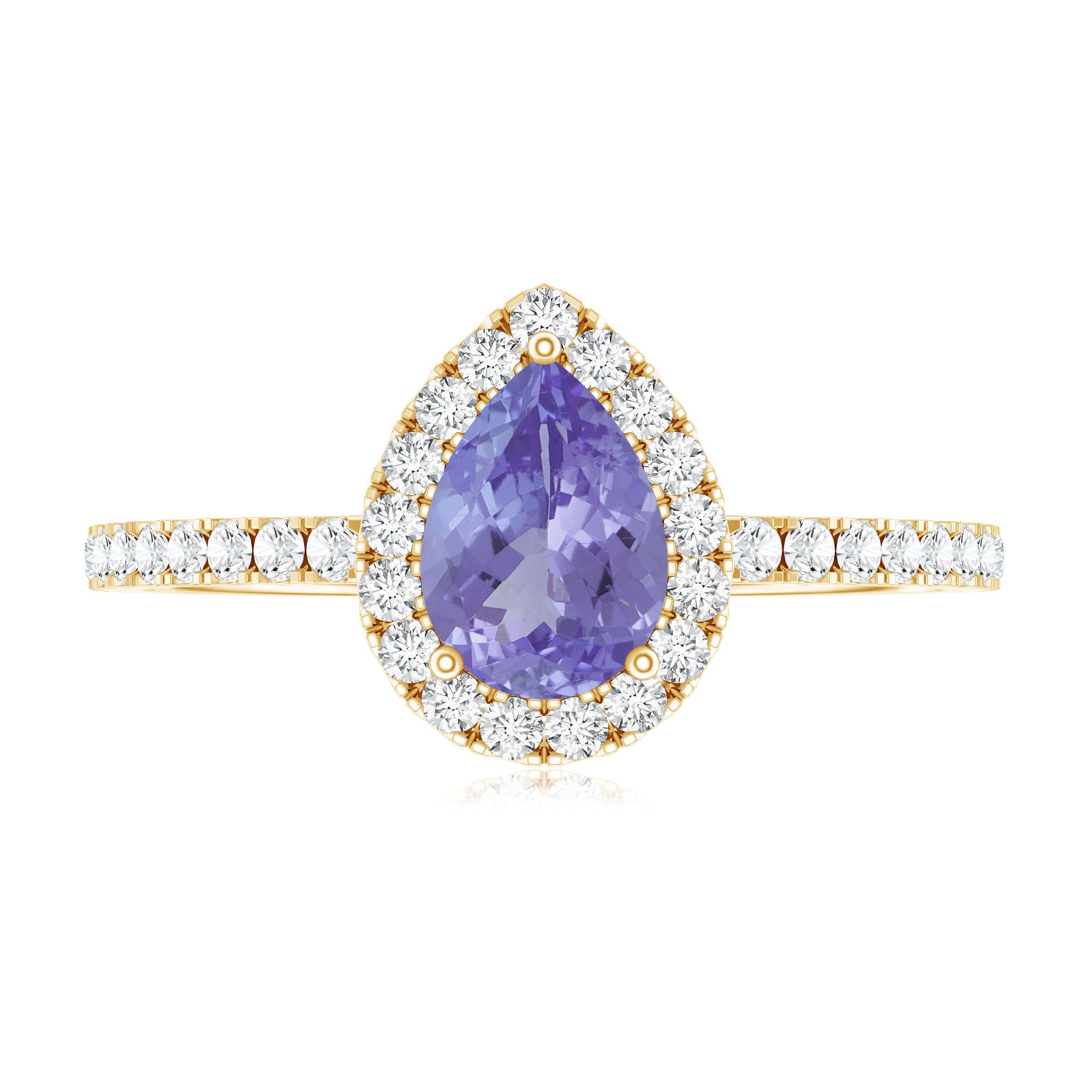 Real 0.84 Carat Tanzanite Teardrop Engagement Ring with Diamond Halo AAA - Rosec Jewels