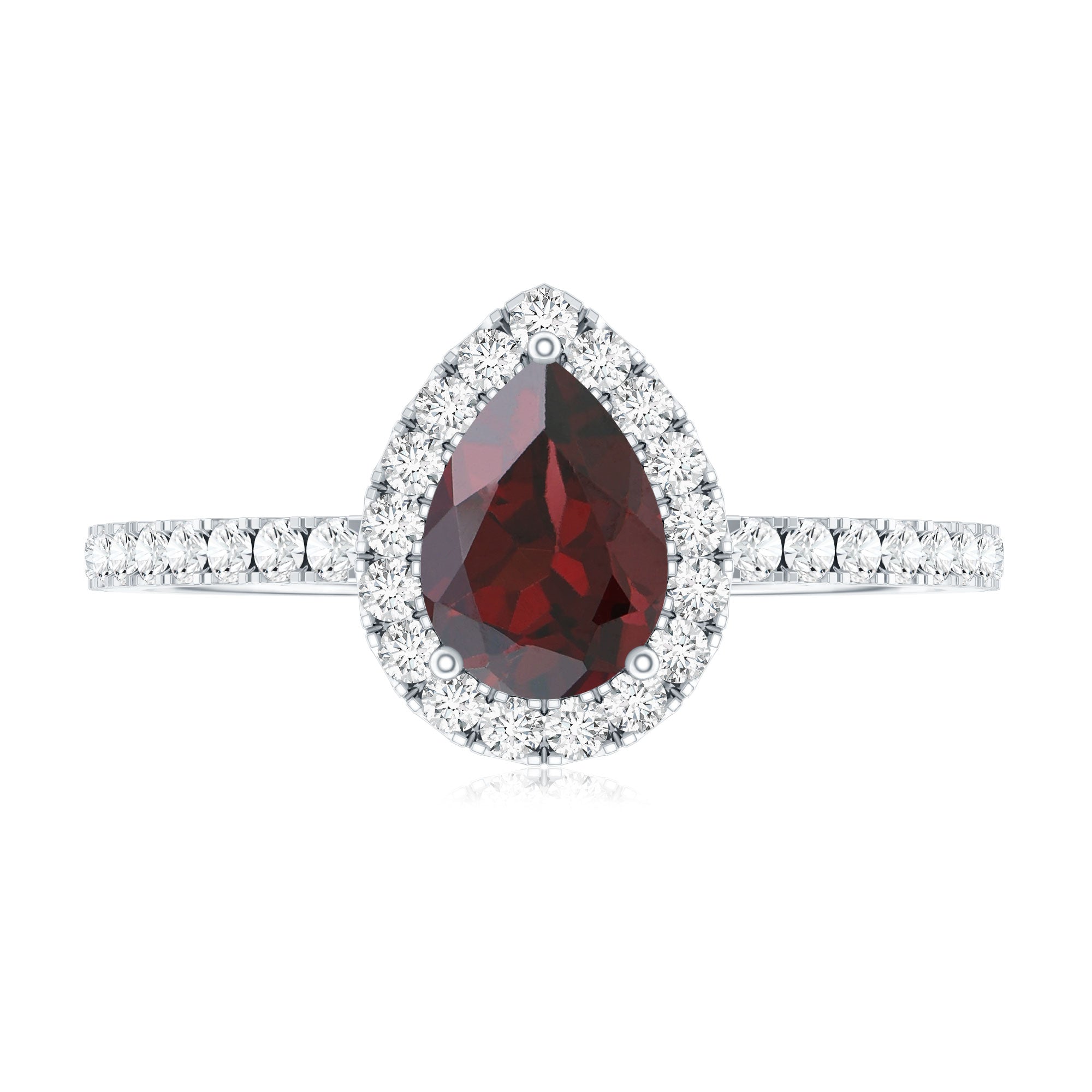 Natural 5X7mm Garnet Teardrop Engagement Ring with Diamond Halo AAA - Rosec Jewels