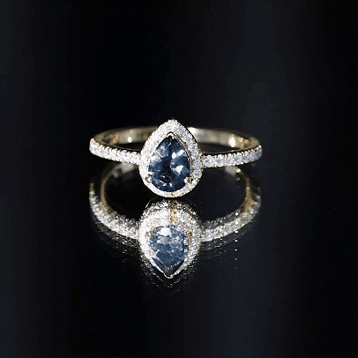 5X7mm Pear Shape London Blue Topaz Teardrop Engagement Ring with Moissanite Halo AAA - Rosec Jewels