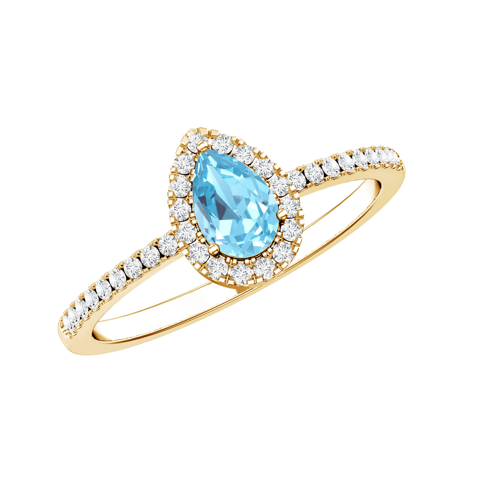 Natural Aquamarine Teardrop Engagement Ring with Diamond Halo AAA - Rosec Jewels