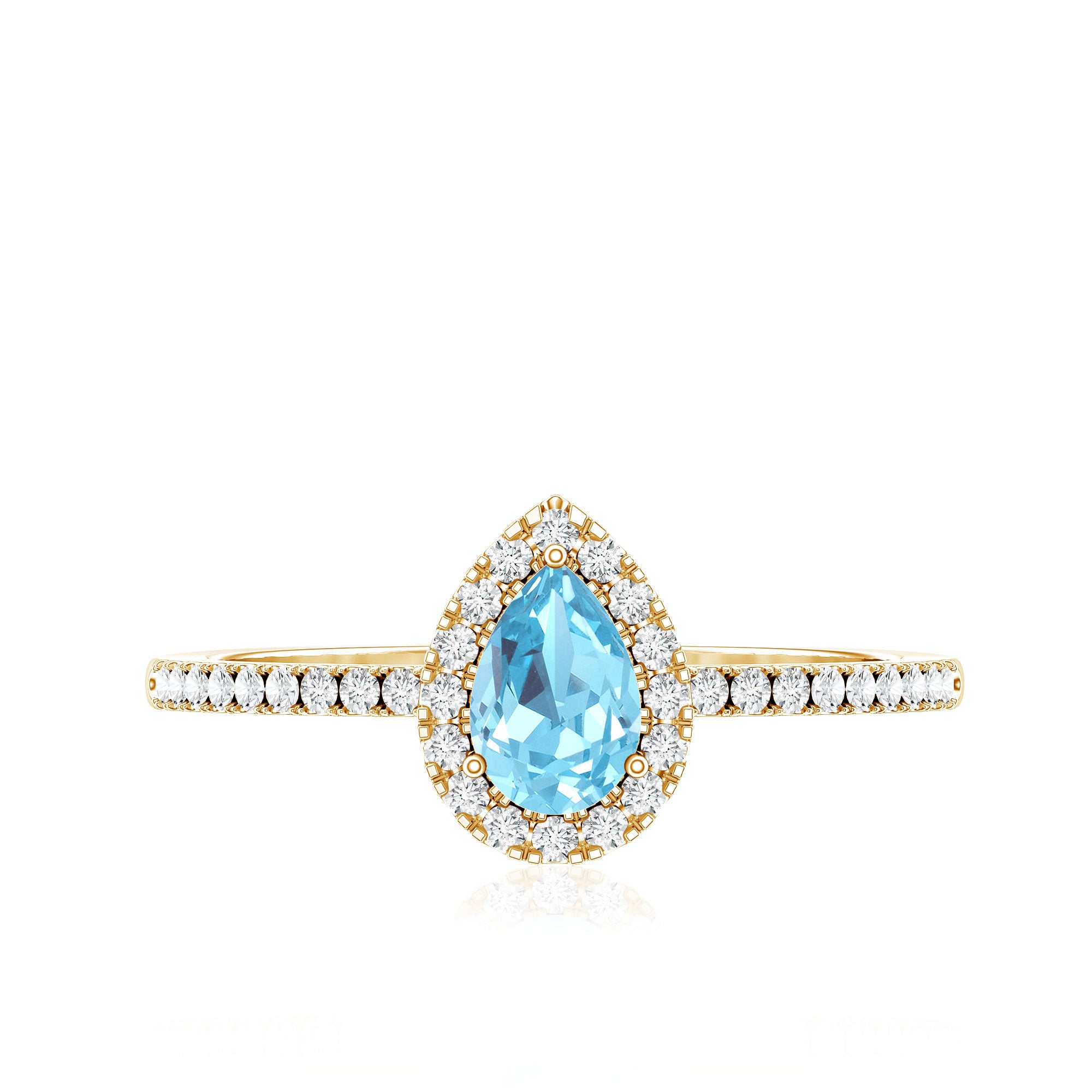 Natural Aquamarine Teardrop Engagement Ring with Diamond Halo AAA - Rosec Jewels
