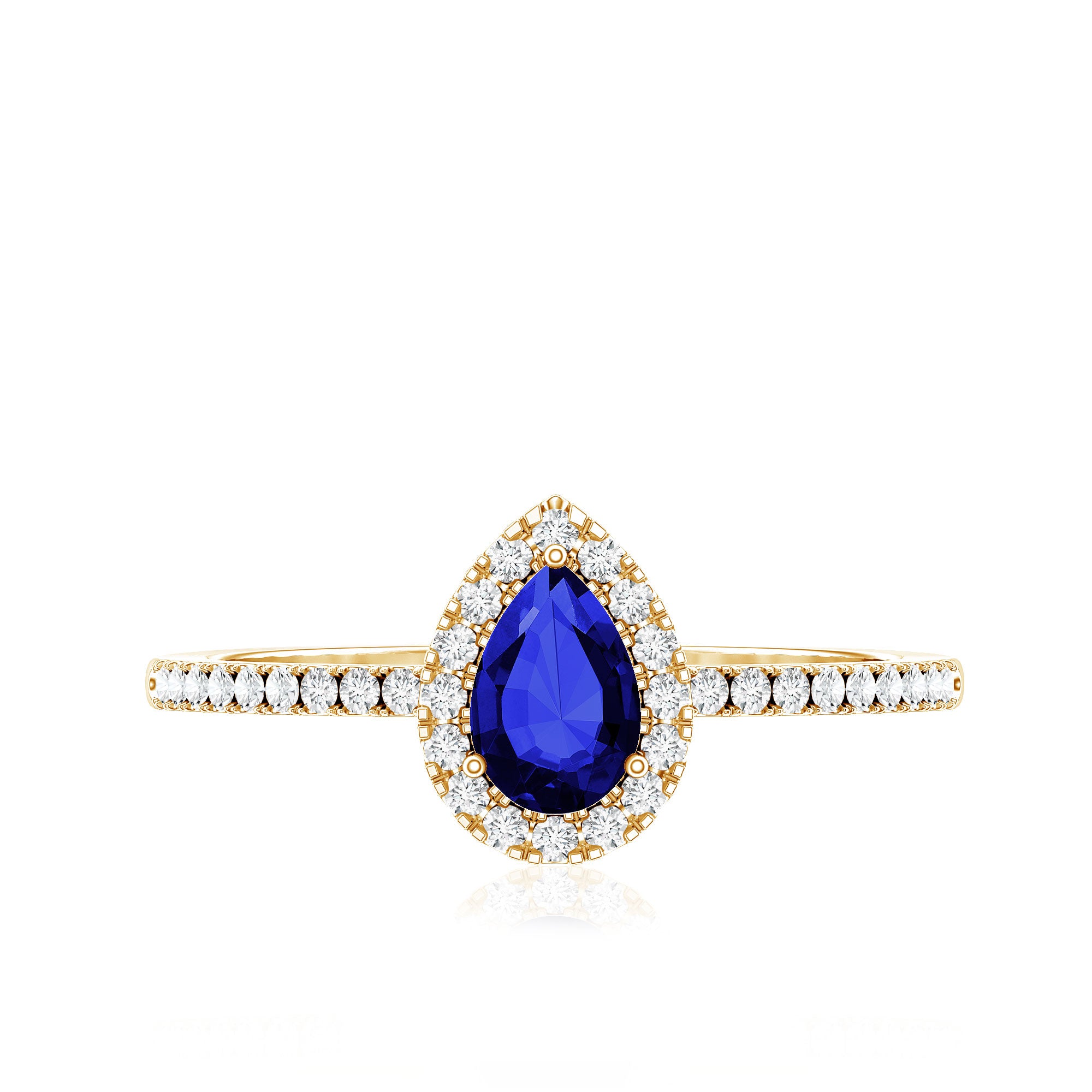 Certified Half Carat Lab Grown Blue Sapphire Teardrop Engagement Ring with Diamond Halo AAAA - Rosec Jewels