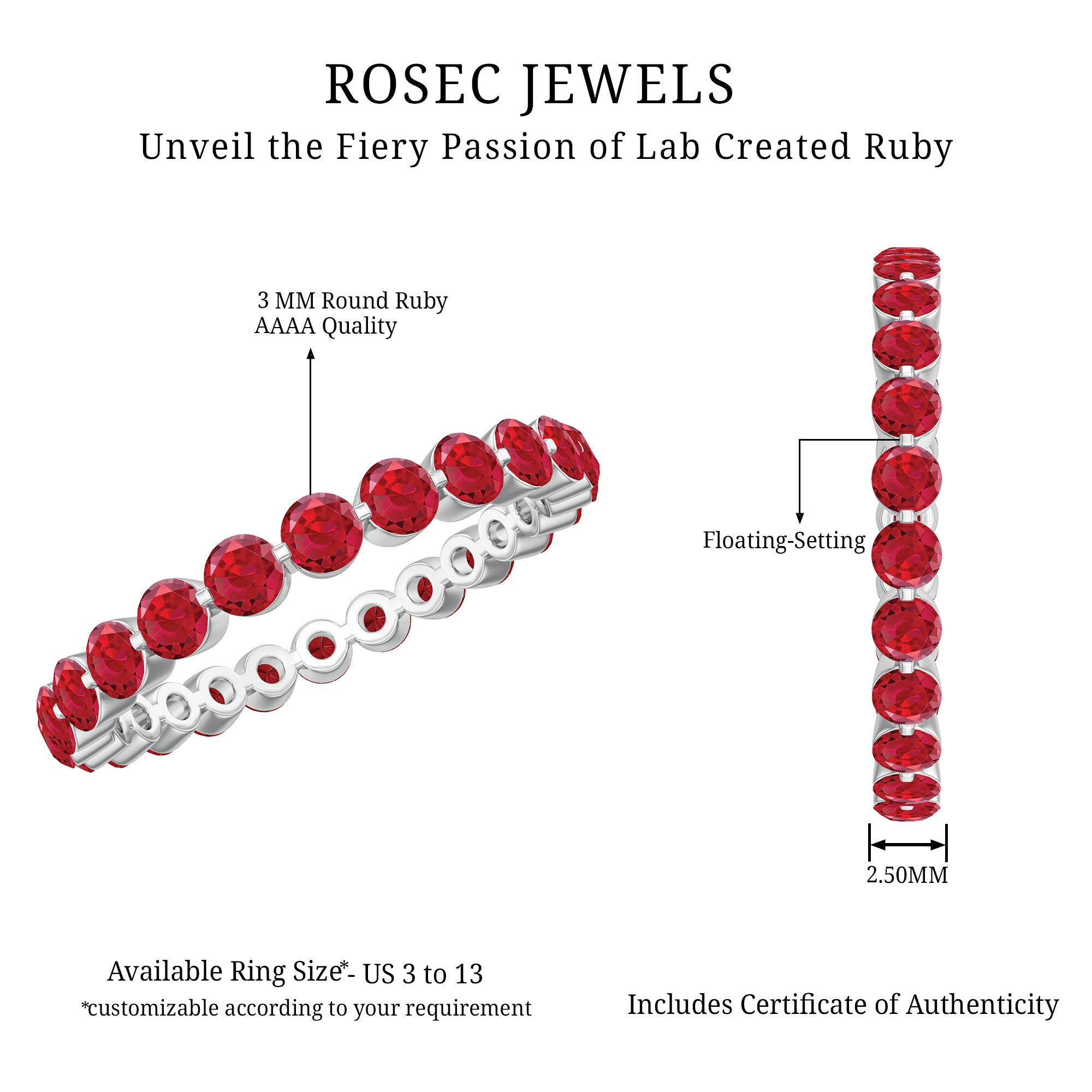 Certified Lab Created Ruby Eternity Wedding Band for Women AAAA - Rosec Jewels