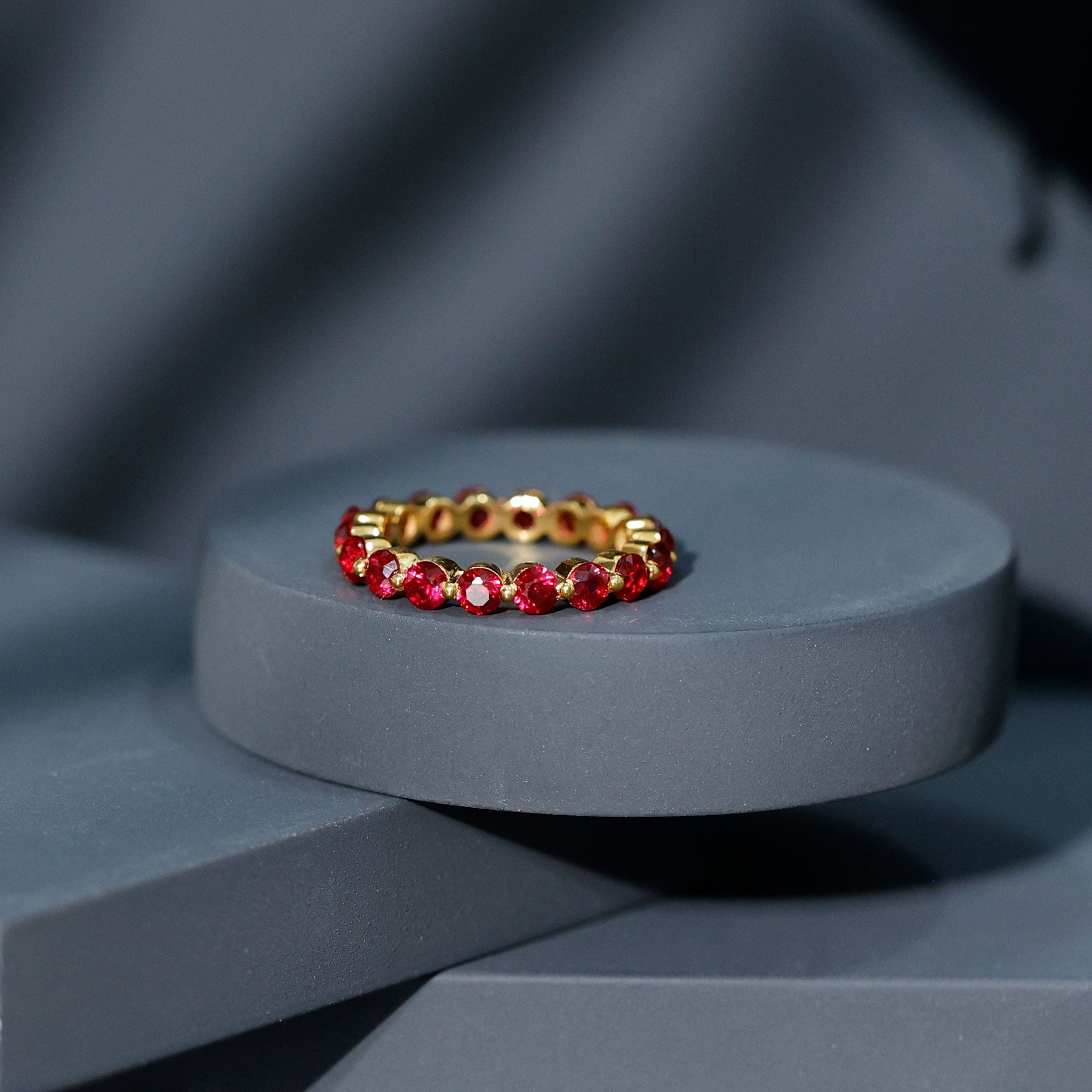 Certified Lab Created Ruby Eternity Wedding Band for Women AAAA - Rosec Jewels