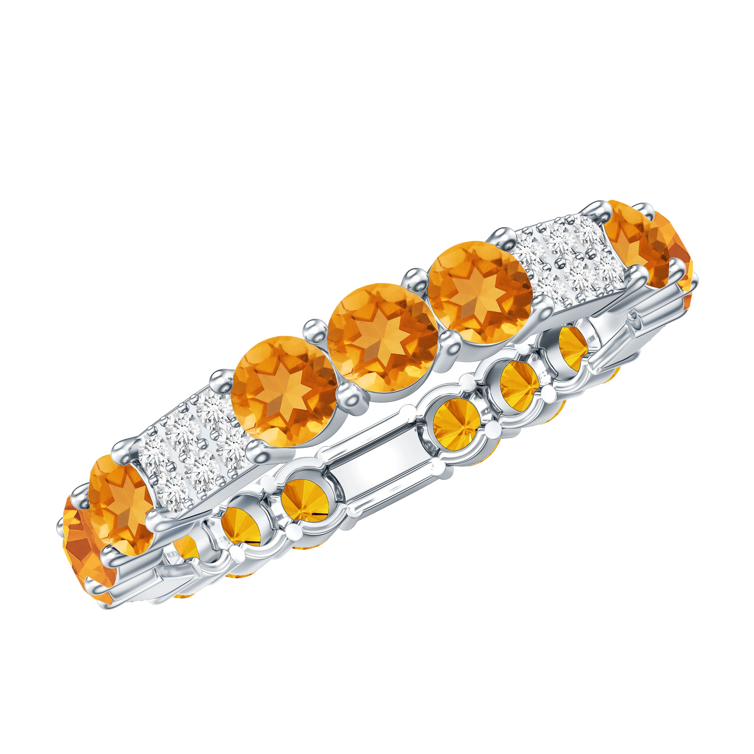 Natural Citrine Diamond Eternity Wedding Band AAA - Rosec Jewels