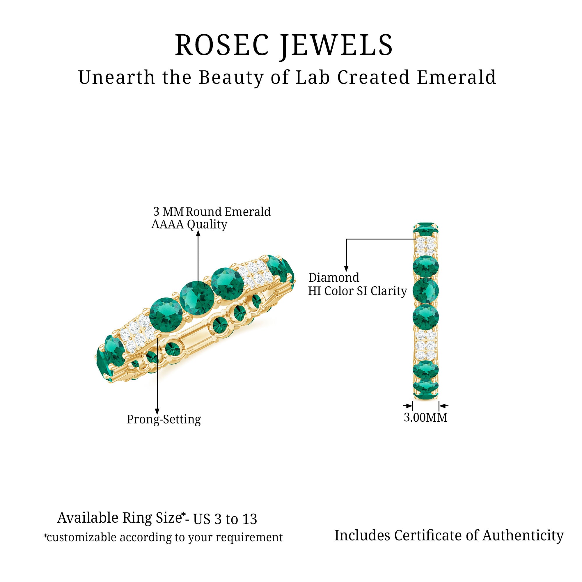 Certified Lab Grown Emerald Diamond Eternity Wedding Band AAAA - Rosec Jewels