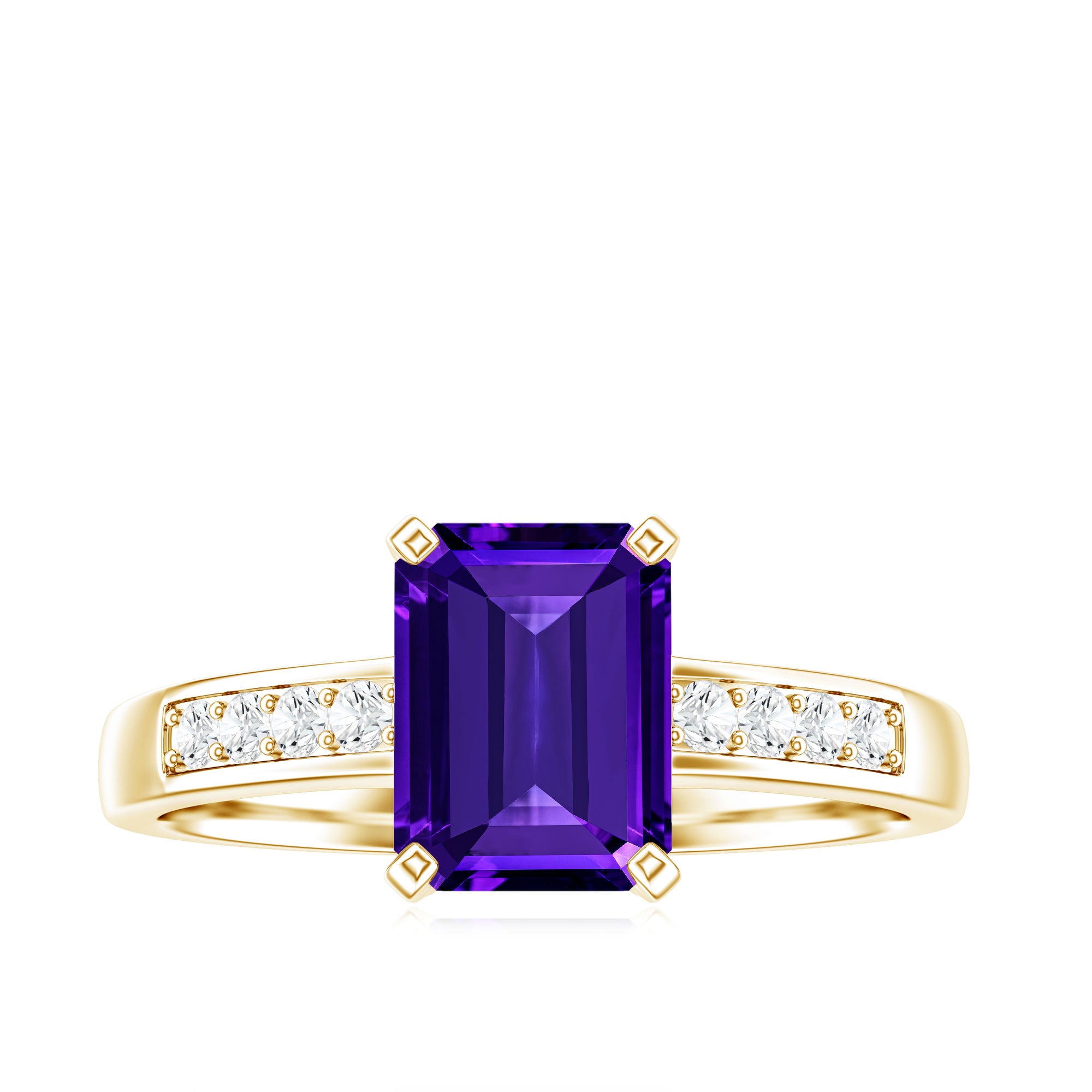 Natural 1.4 Carat Amethyst Emerald Cut Engagement Ring with Diamond AAA - Rosec Jewels
