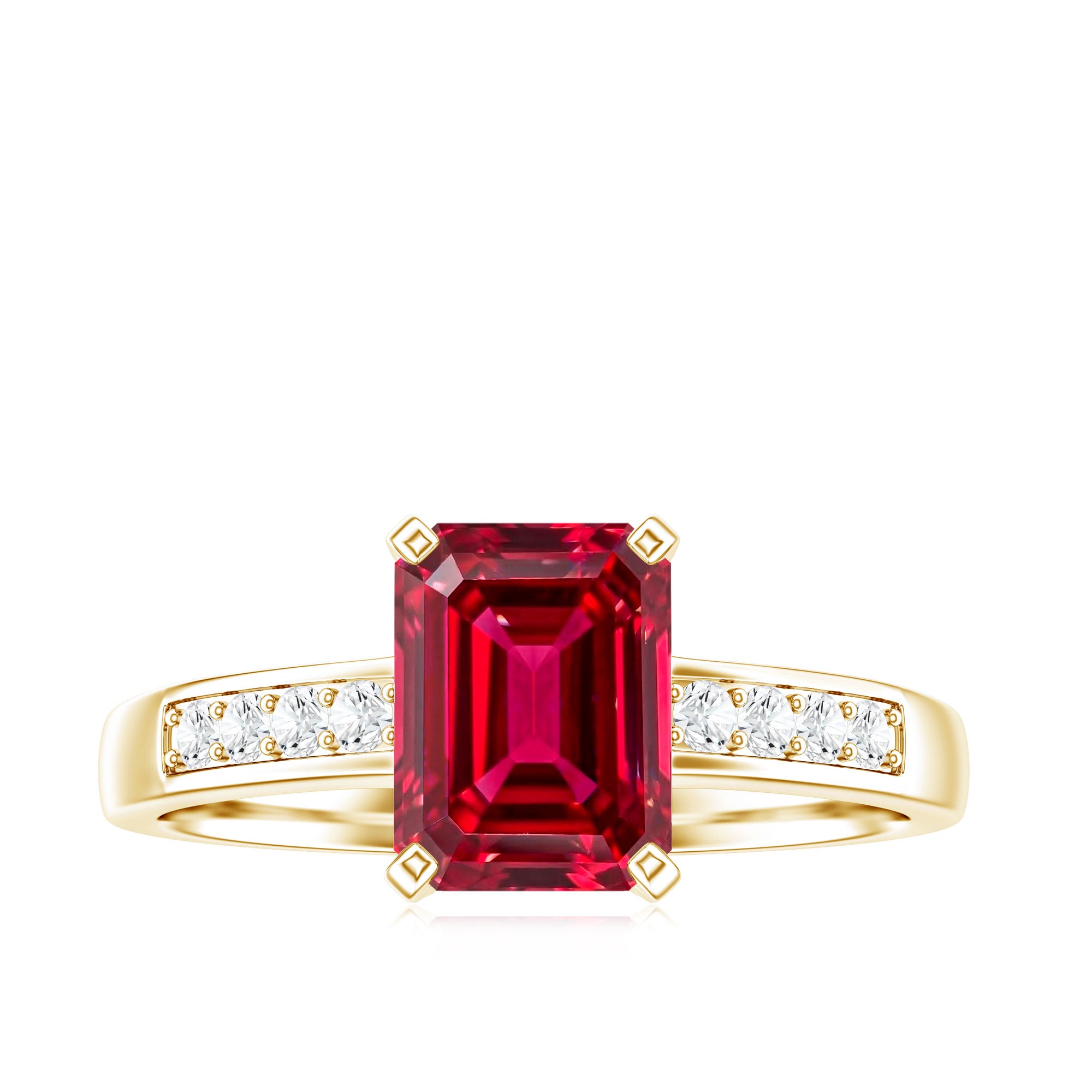 Rosec Jewels-Lab Grown Ruby Emerald Cut Engagement Ring with Real Diamond