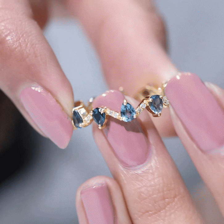 Pear Shape London Blue Topaz and Diamond Full Eternity Band AAA - Rosec Jewels