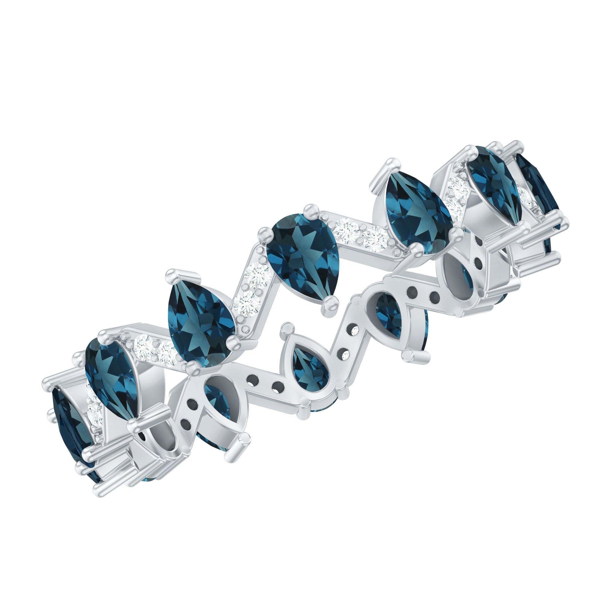 Pear Shape London Blue Topaz and Diamond Full Eternity Band AAA - Rosec Jewels