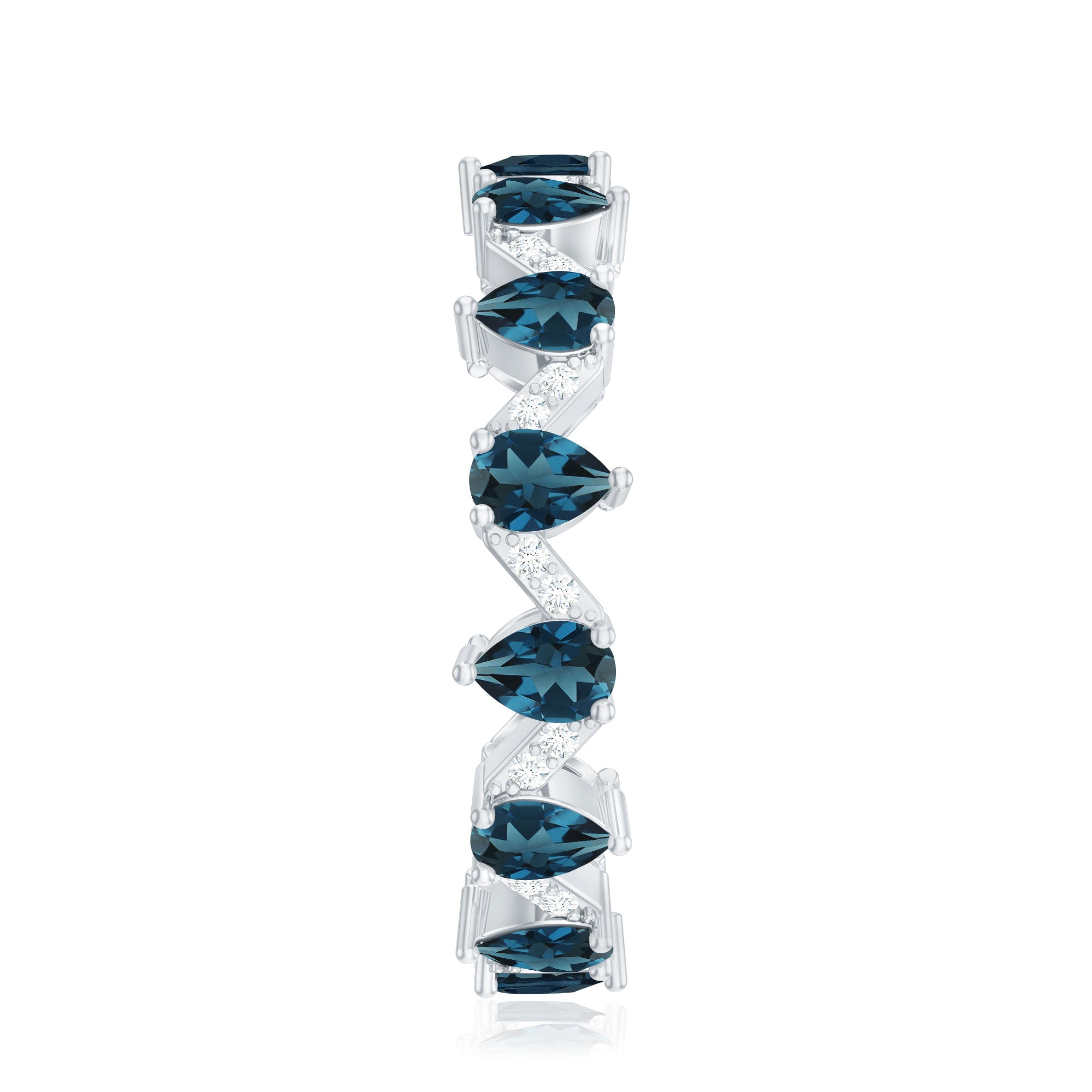 Pear Shape London Blue Topaz and Diamond Full Eternity Band AAA - Rosec Jewels