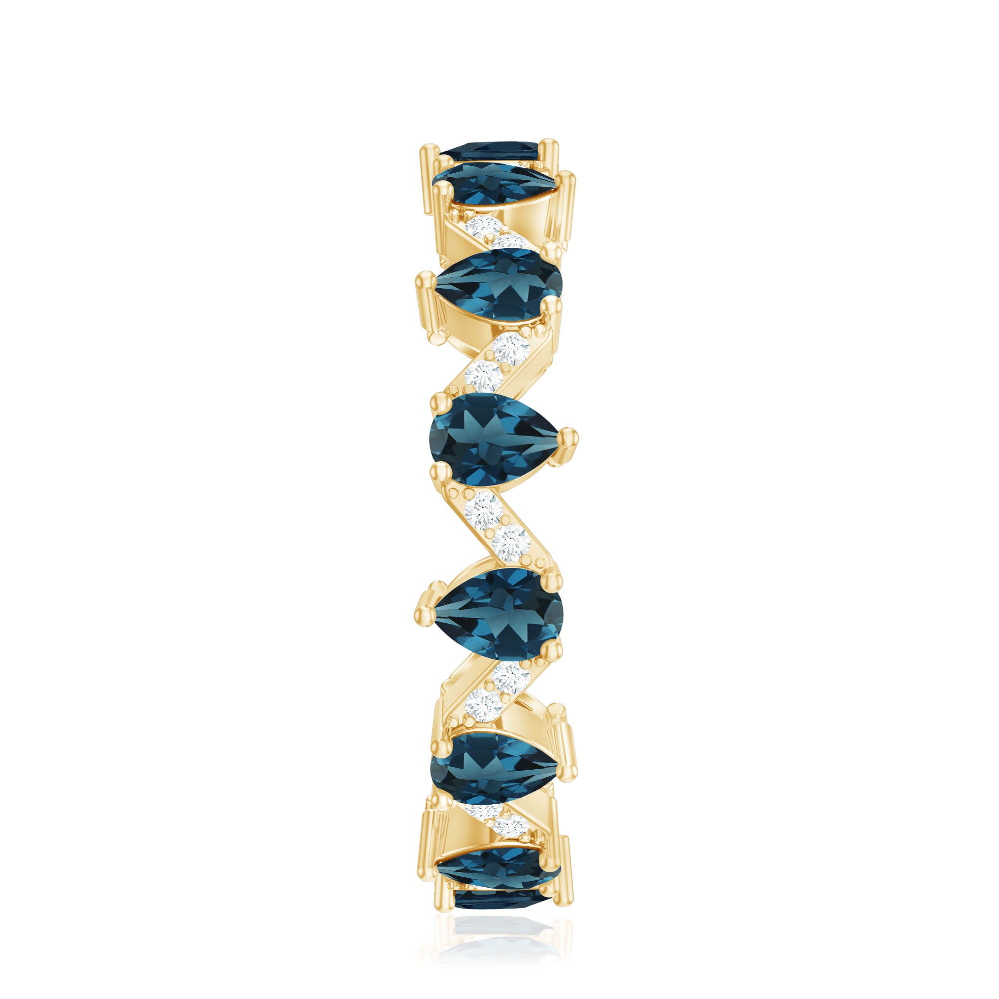 Pear Shape London Blue Topaz and Diamond Full Eternity Band AAA - Rosec Jewels