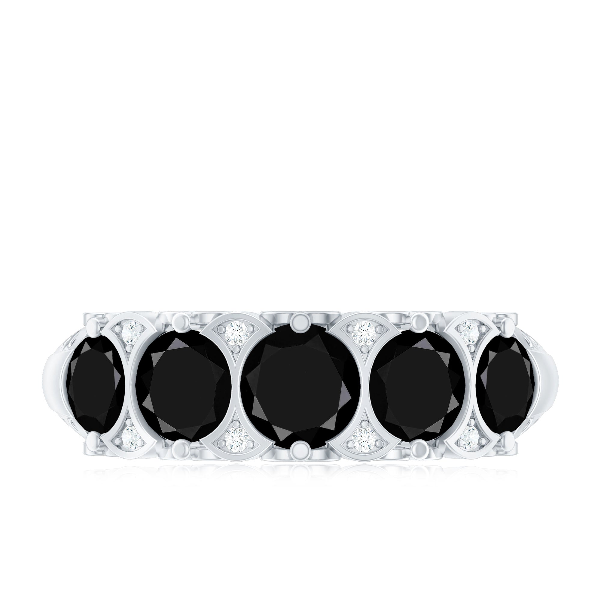 Vintage Inspired Black Onyx 5 Stone Anniversary Ring with Certificate AAA - Rosec Jewels