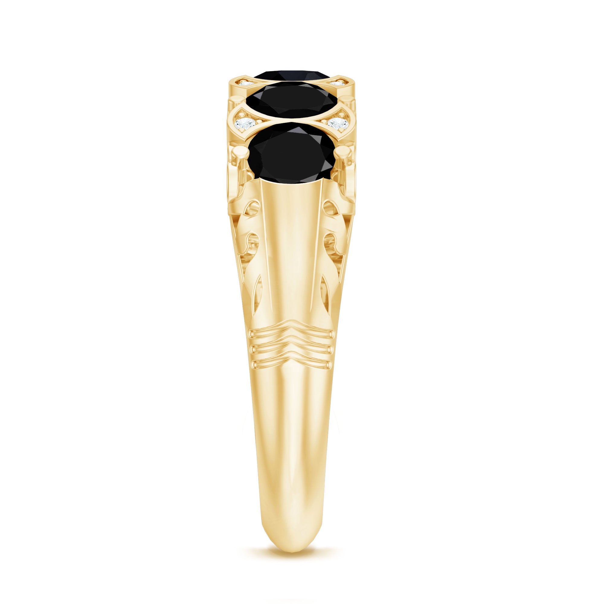 Vintage Inspired Black Onyx 5 Stone Anniversary Ring with Certificate AAA - Rosec Jewels