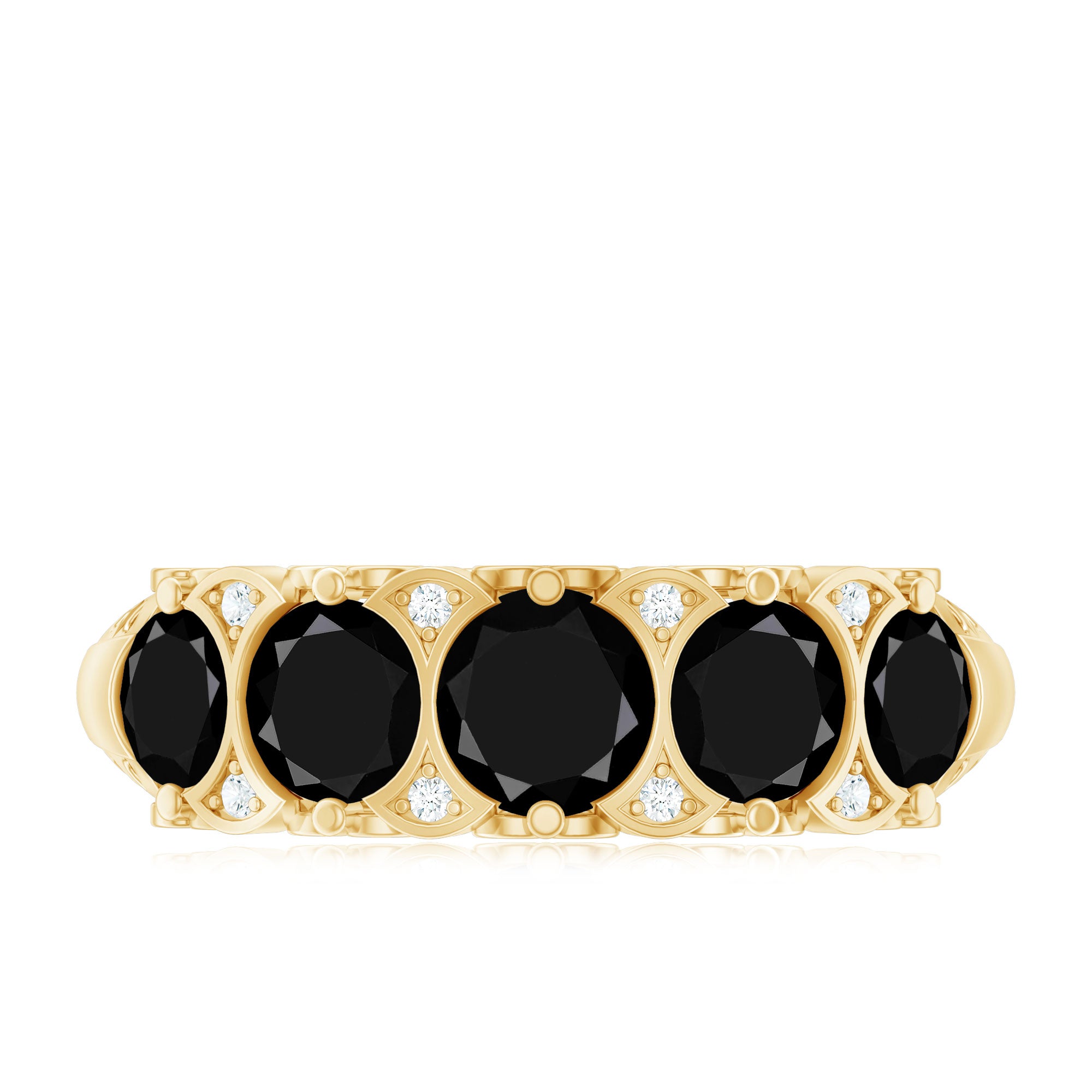Vintage Inspired Black Onyx 5 Stone Anniversary Ring with Certificate AAA - Rosec Jewels