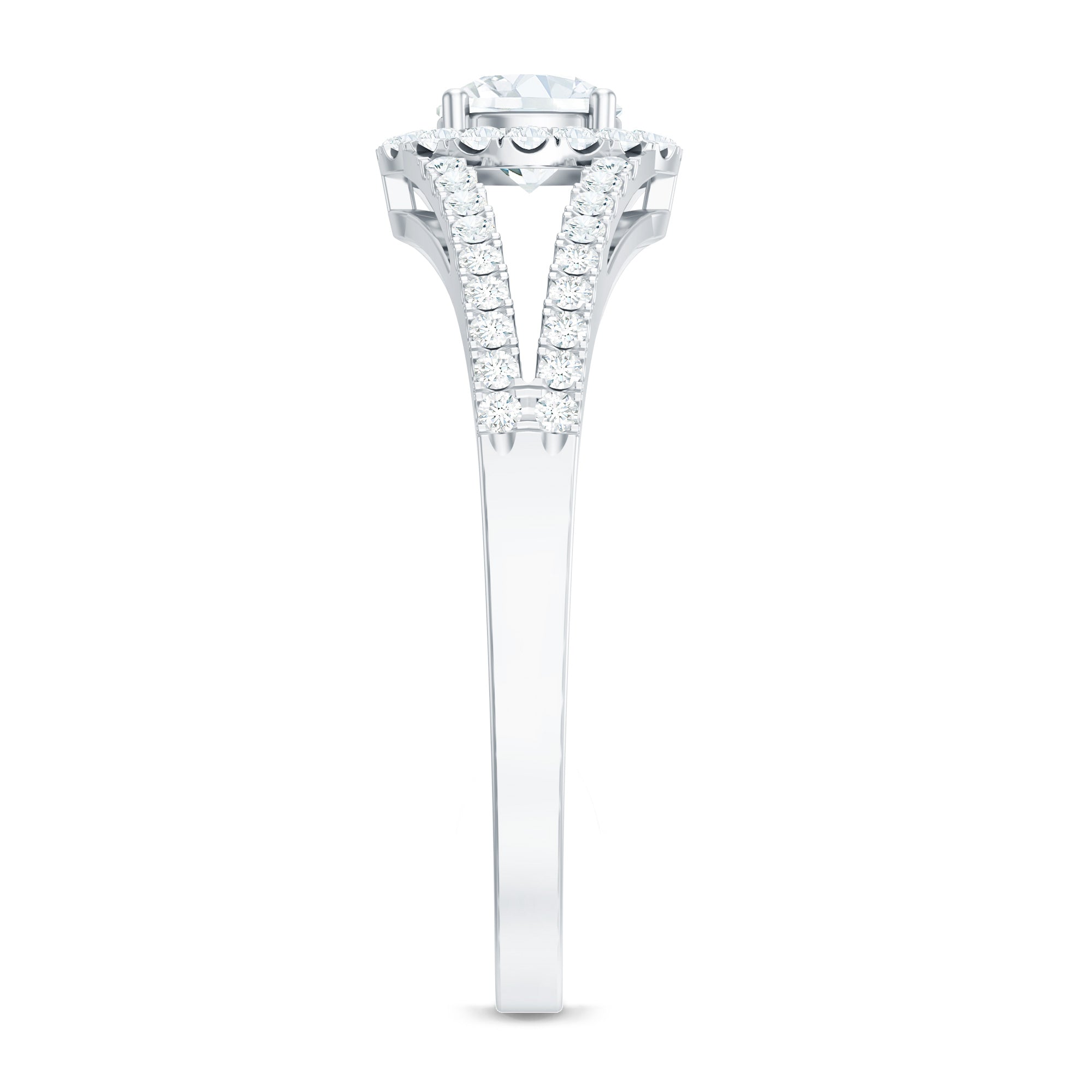 Rosec Jewels-Womens Moissanite Halo Engagement Ring with Split Shank