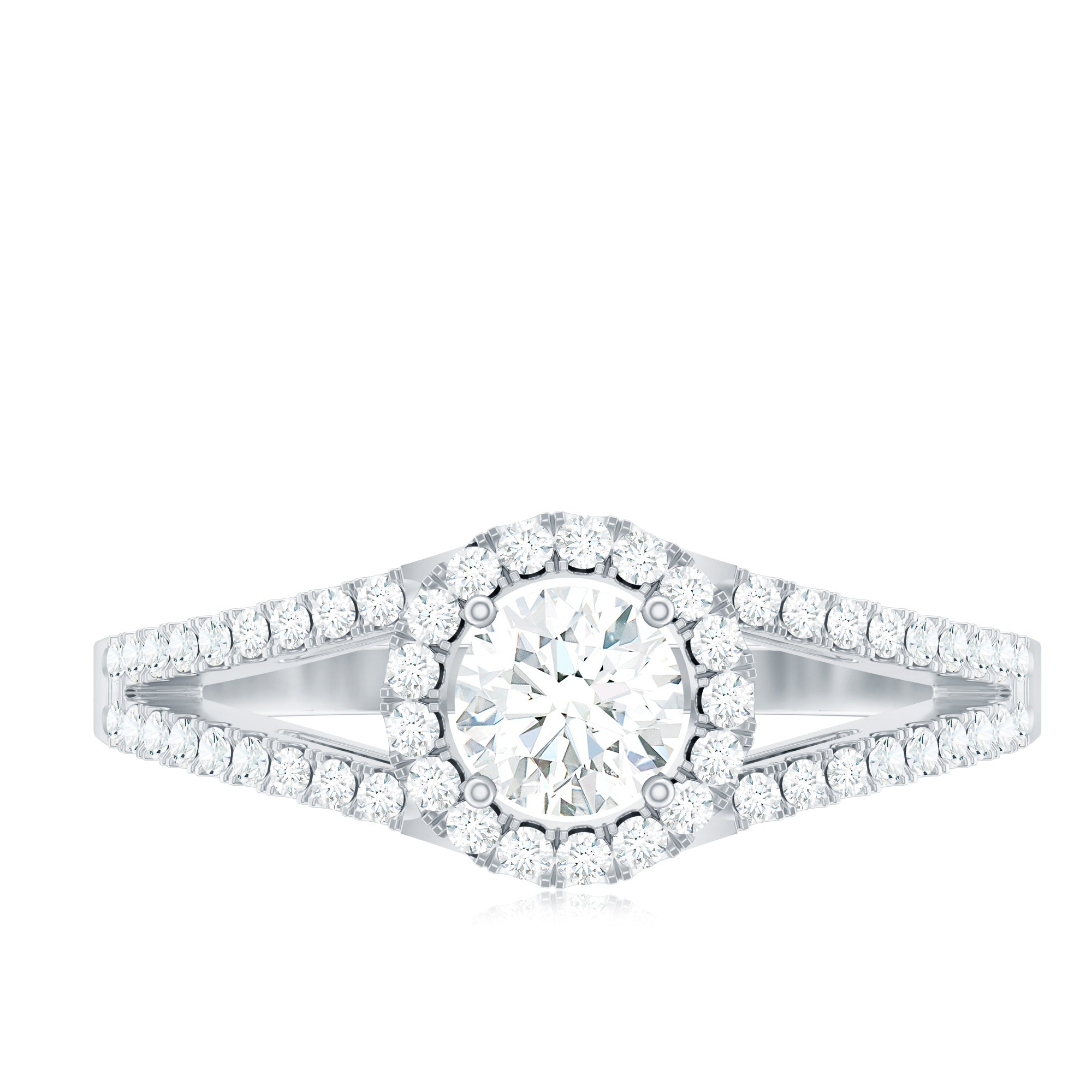 Rosec Jewels-Womens Moissanite Halo Engagement Ring with Split Shank