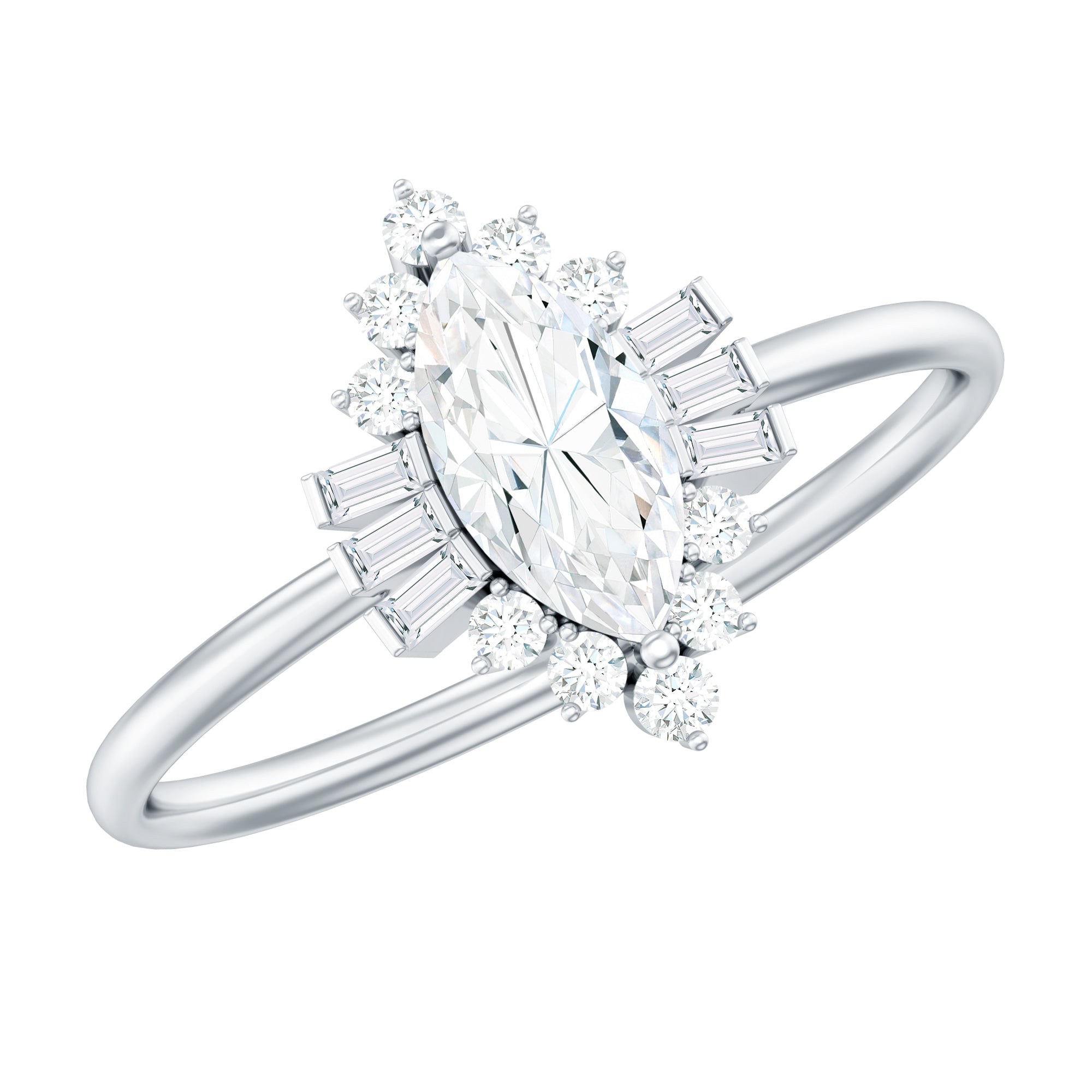 Marquise Cut Moissanite Antique Style Engagement Ring with Halo