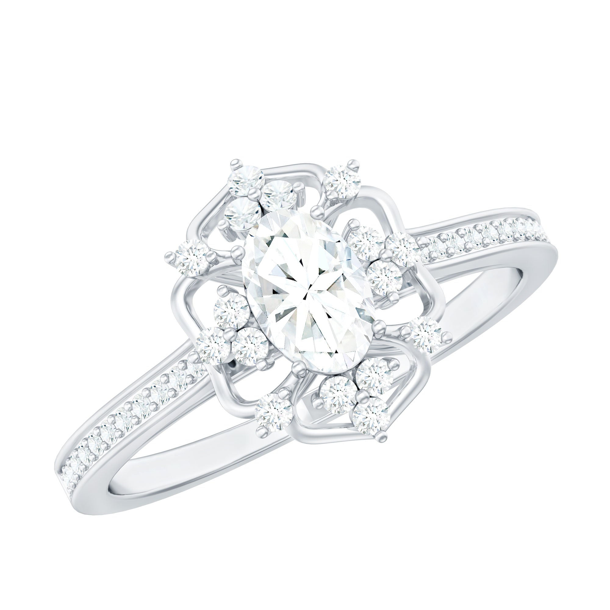 Vintage Inspired Moissanite Flower Engagement Ring