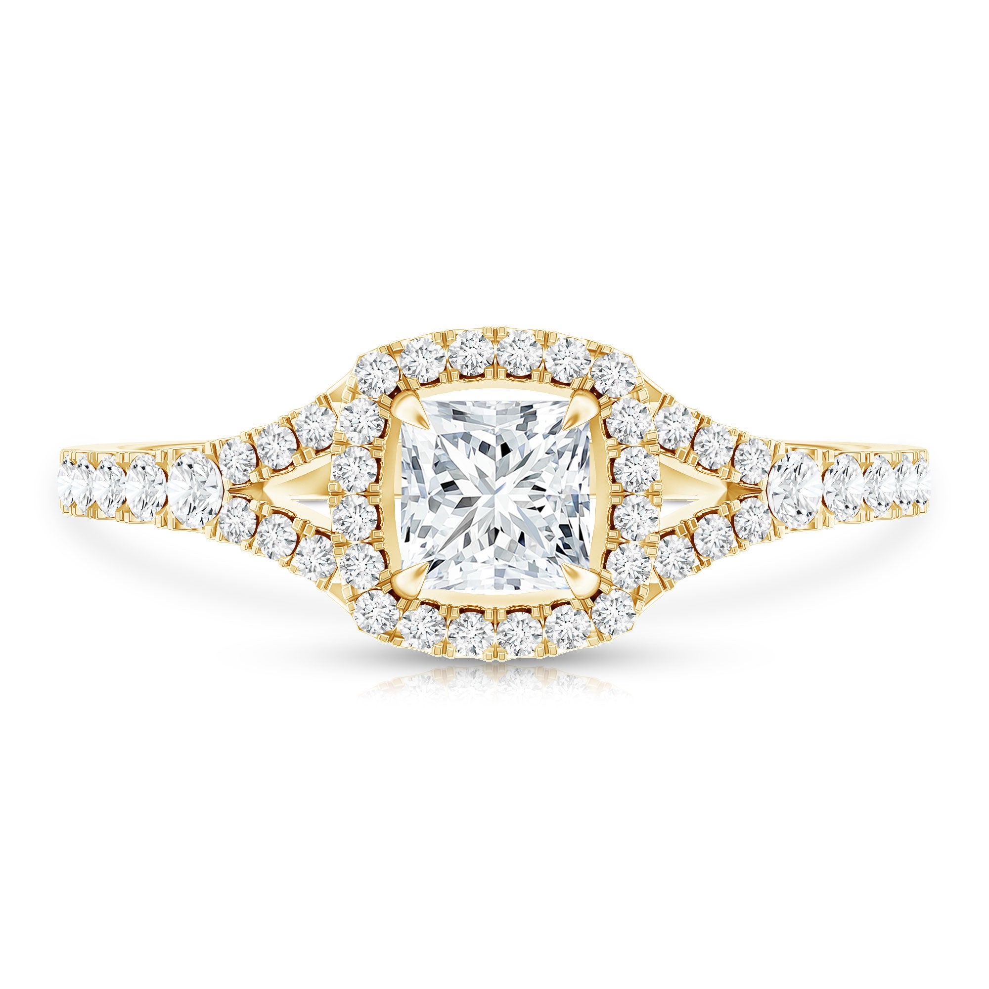 Princess Cut Moissanite Halo Engagement Ring with Split Shank D-VS1 - Rosec Jewels