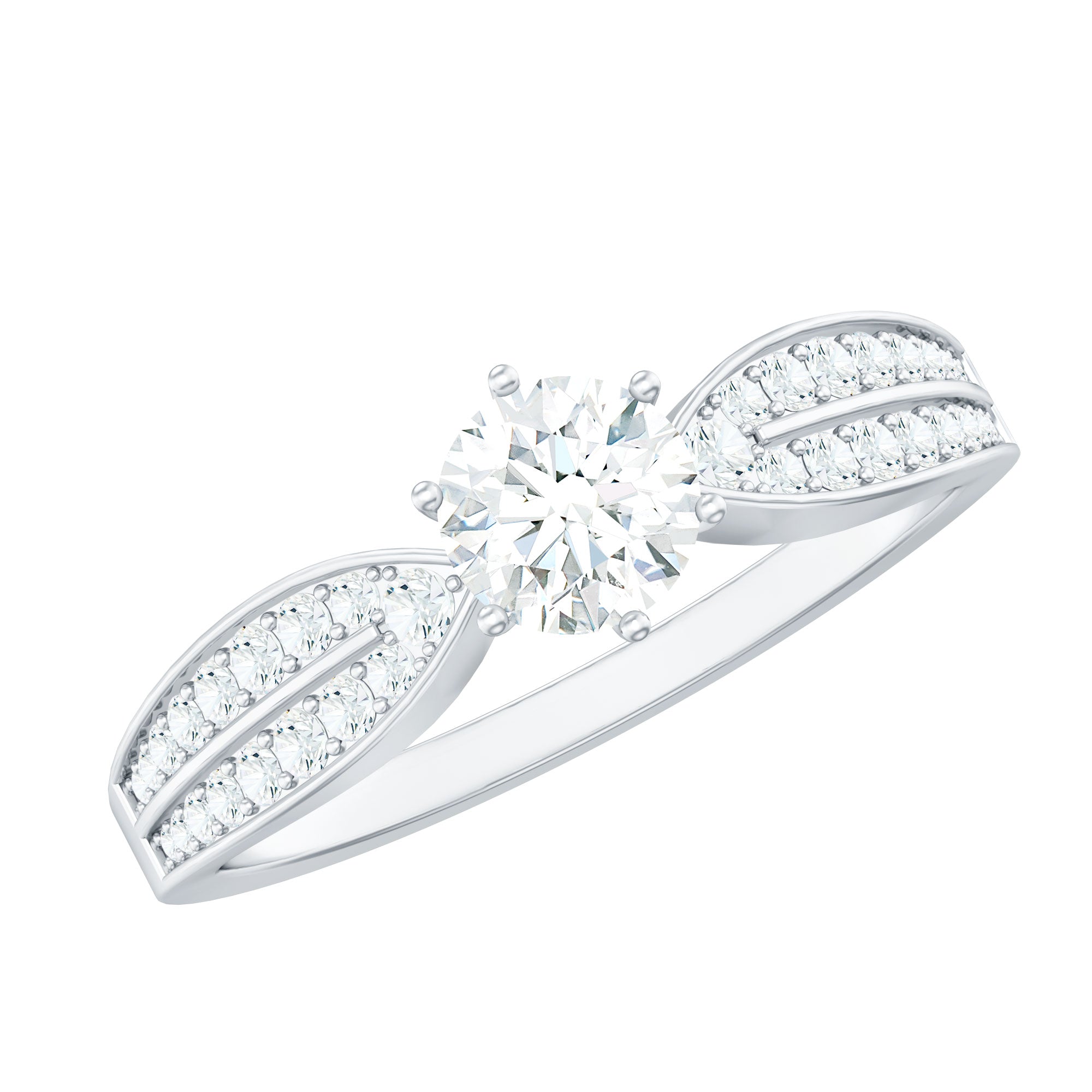 Elegant Round Moissanite Engagement Ring with Side Stones