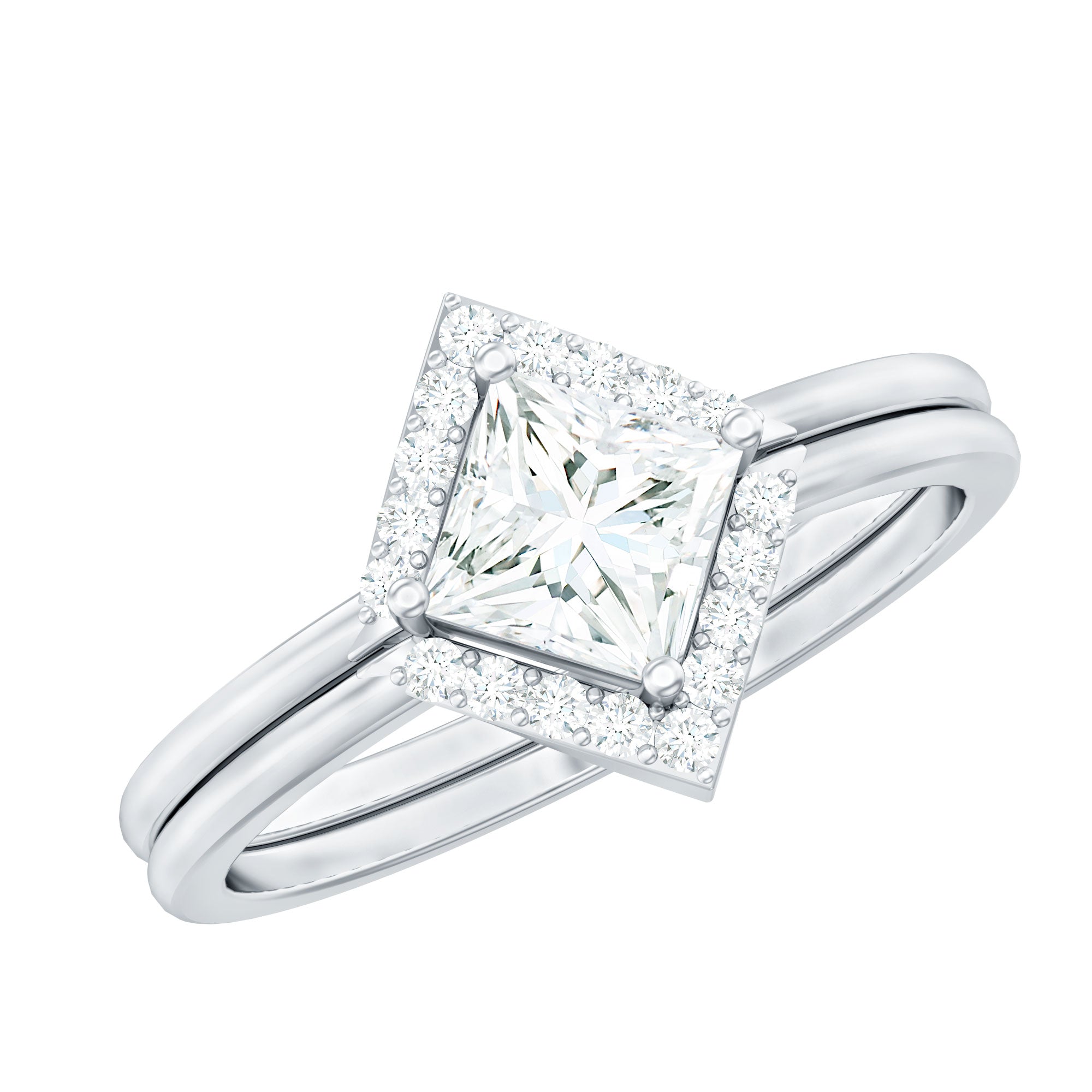 Princess Cut Moissanite minimale trouwringset