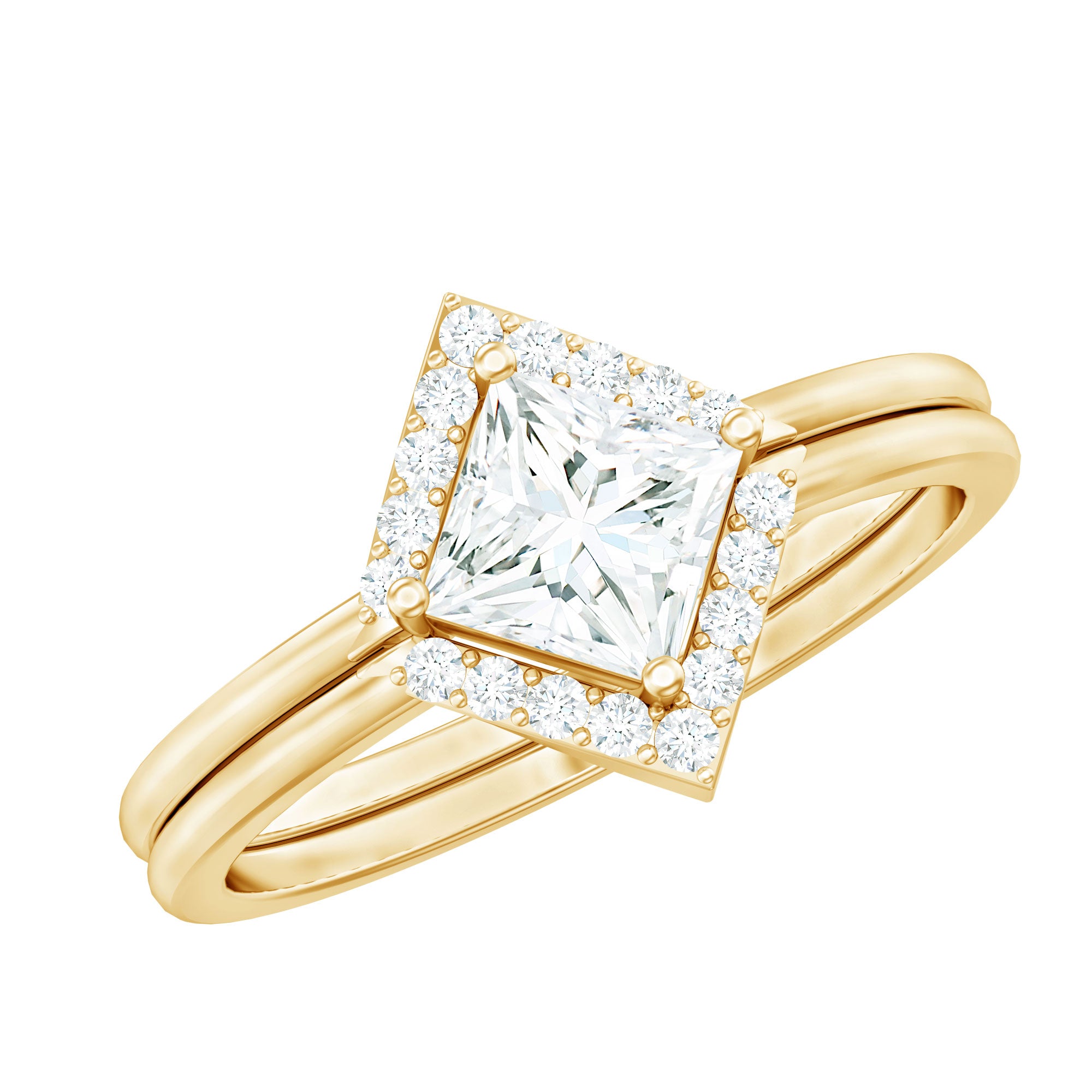Certified Moissanite Princess Cut Wedding Ring Set for Women D-VS1 - Rosec Jewels