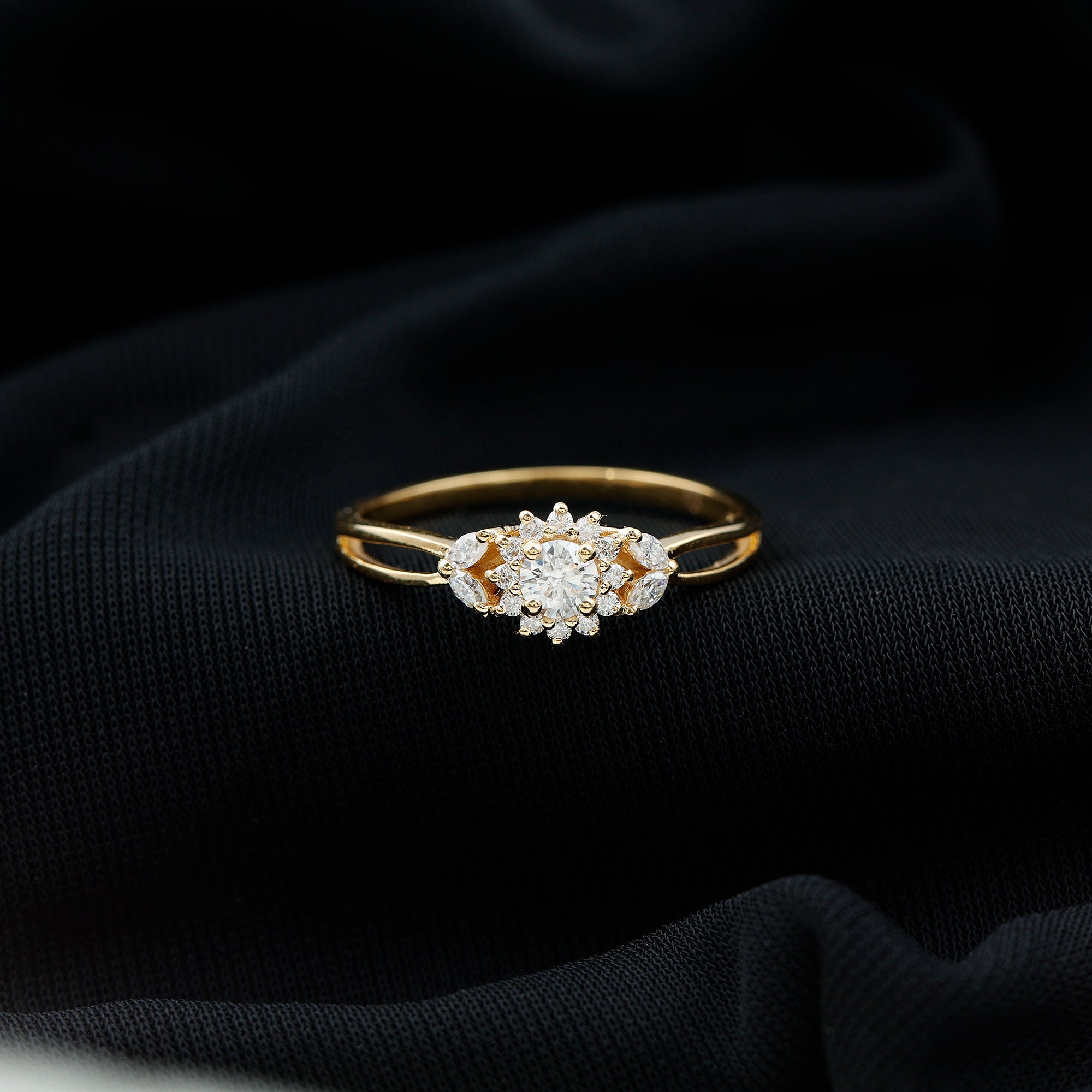 Certified Moissanite Flower Engagement Ring with Split Shank D-VS1 - Rosec Jewels