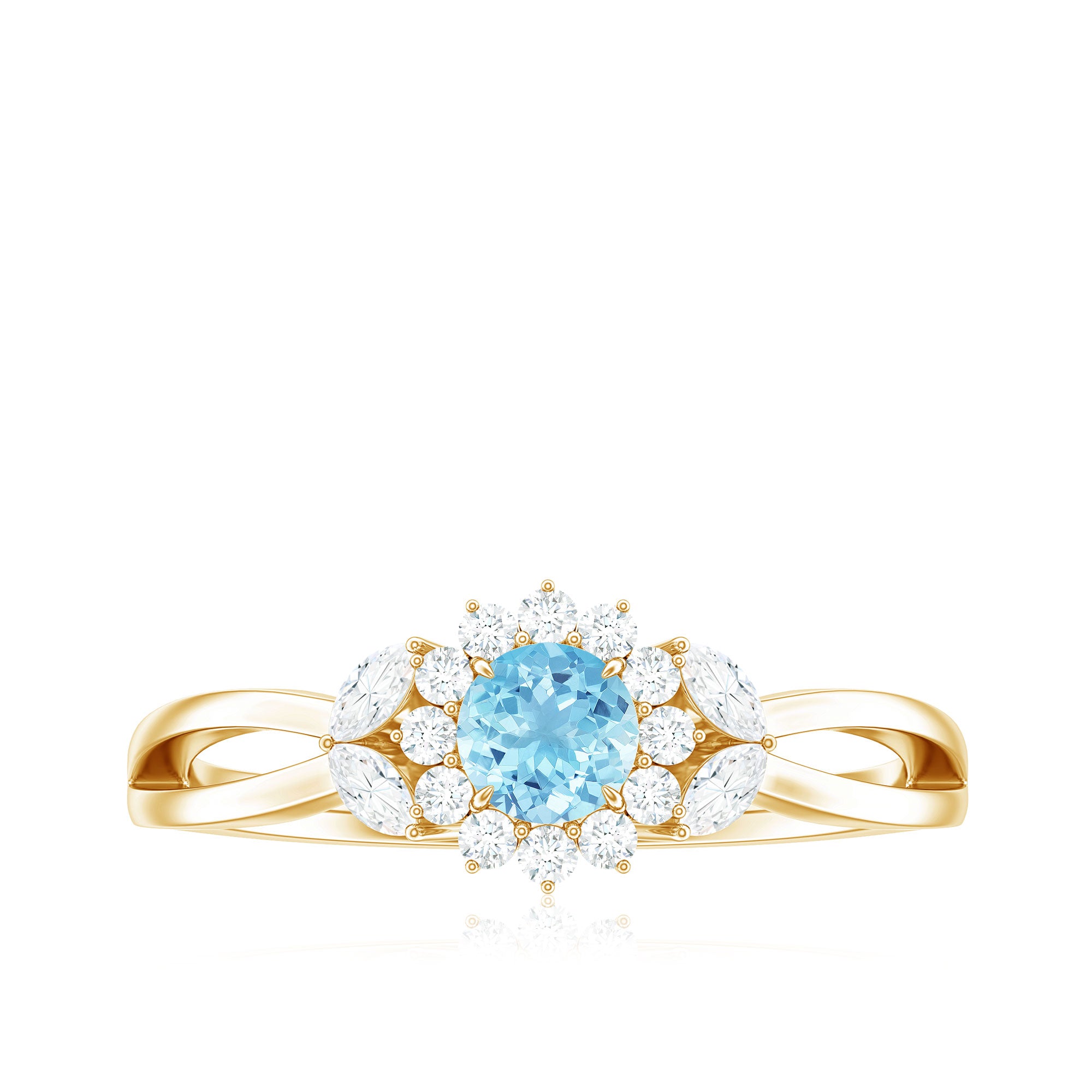 Natural Aquamarine Flower Promise Ring with Diamond AAA - Rosec Jewels