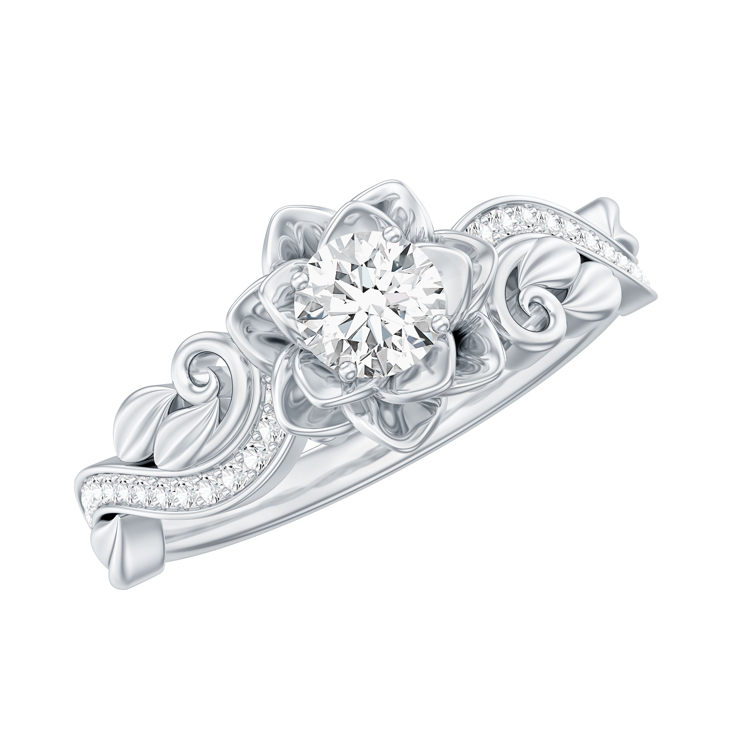 Certified Flower Inspired Moissanite Engagement Ring For Women