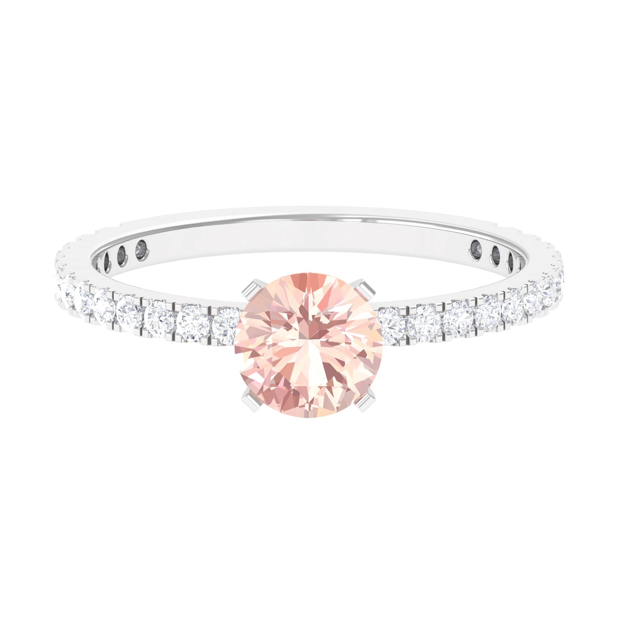 Morganite Solitaire Ring with Diamond Side Stones