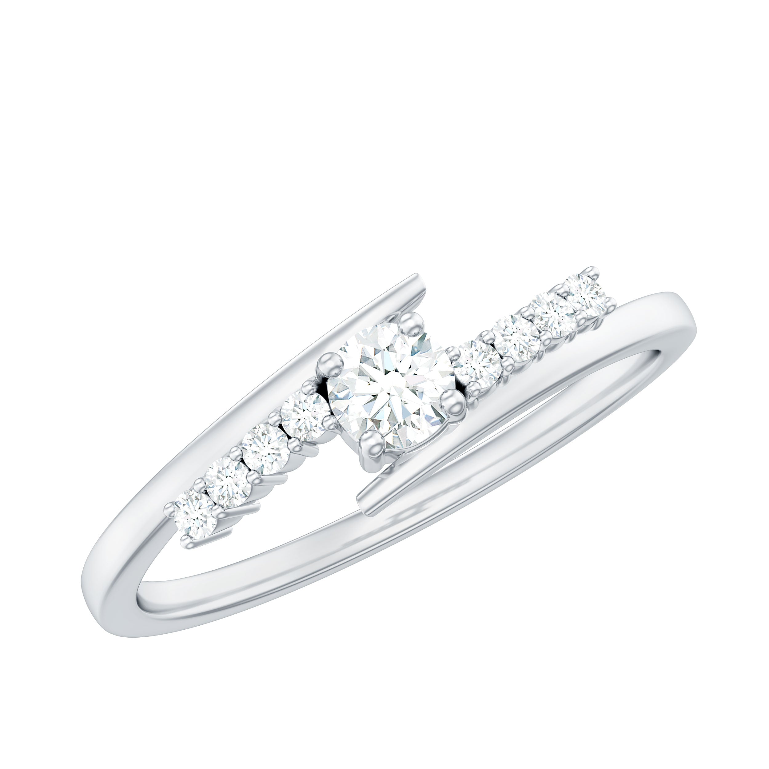 Round Cut Moissanite Promise Ring with Bypass Shank