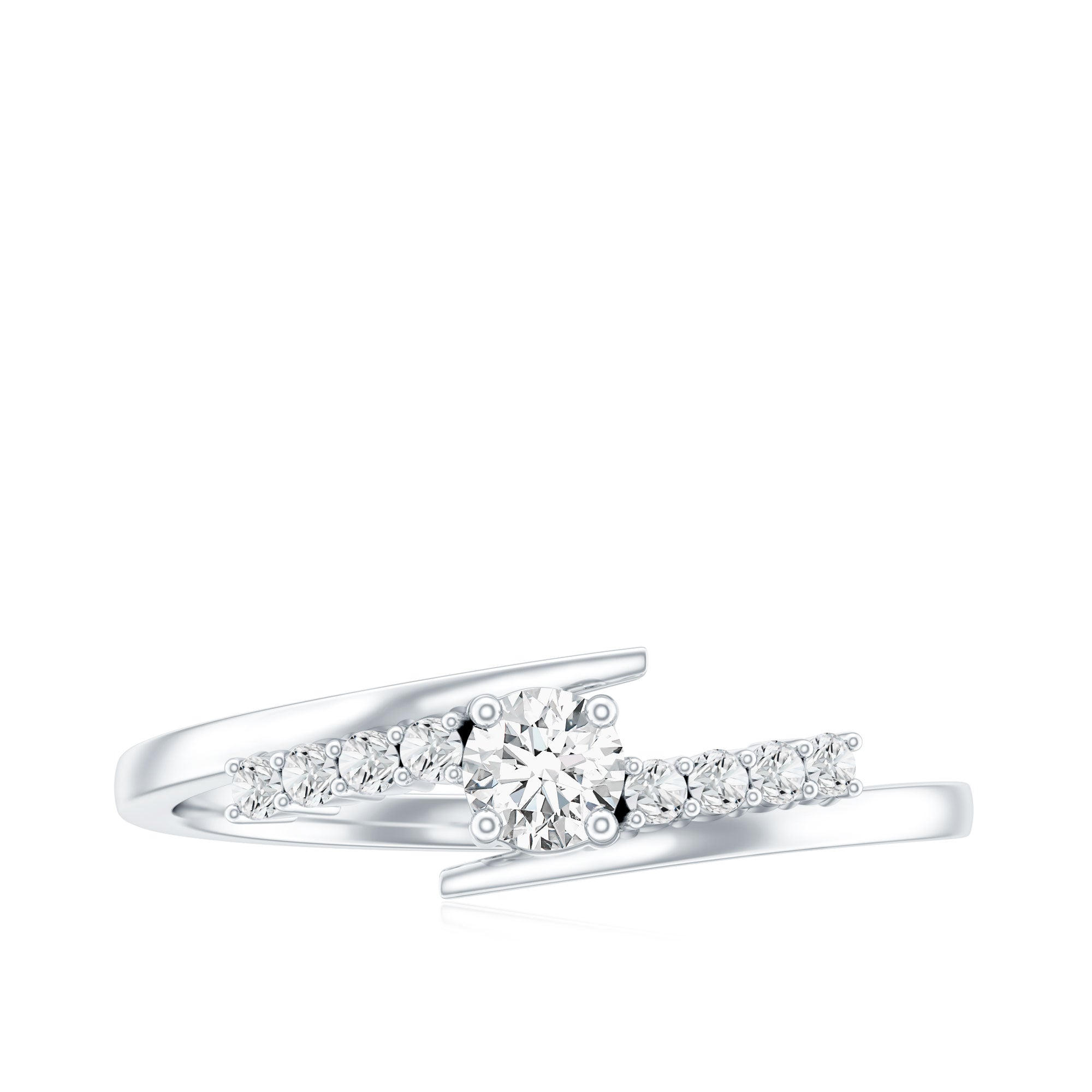 Round Cut Moissanite Promise Ring with Bypass Shank D-VS1 - Rosec Jewels